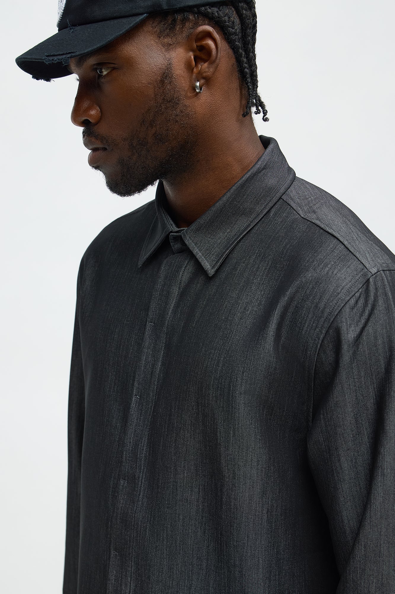 Cropped Bold Flow Button Up Shirt - Charcoal