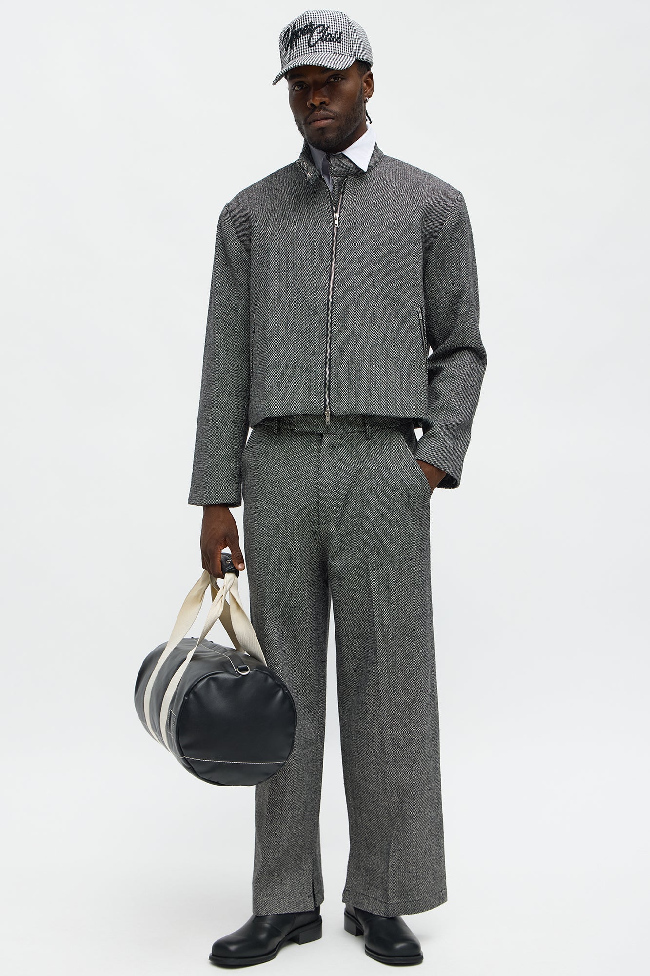 Cropped Textured Zip Moto Blazer - Black/combo