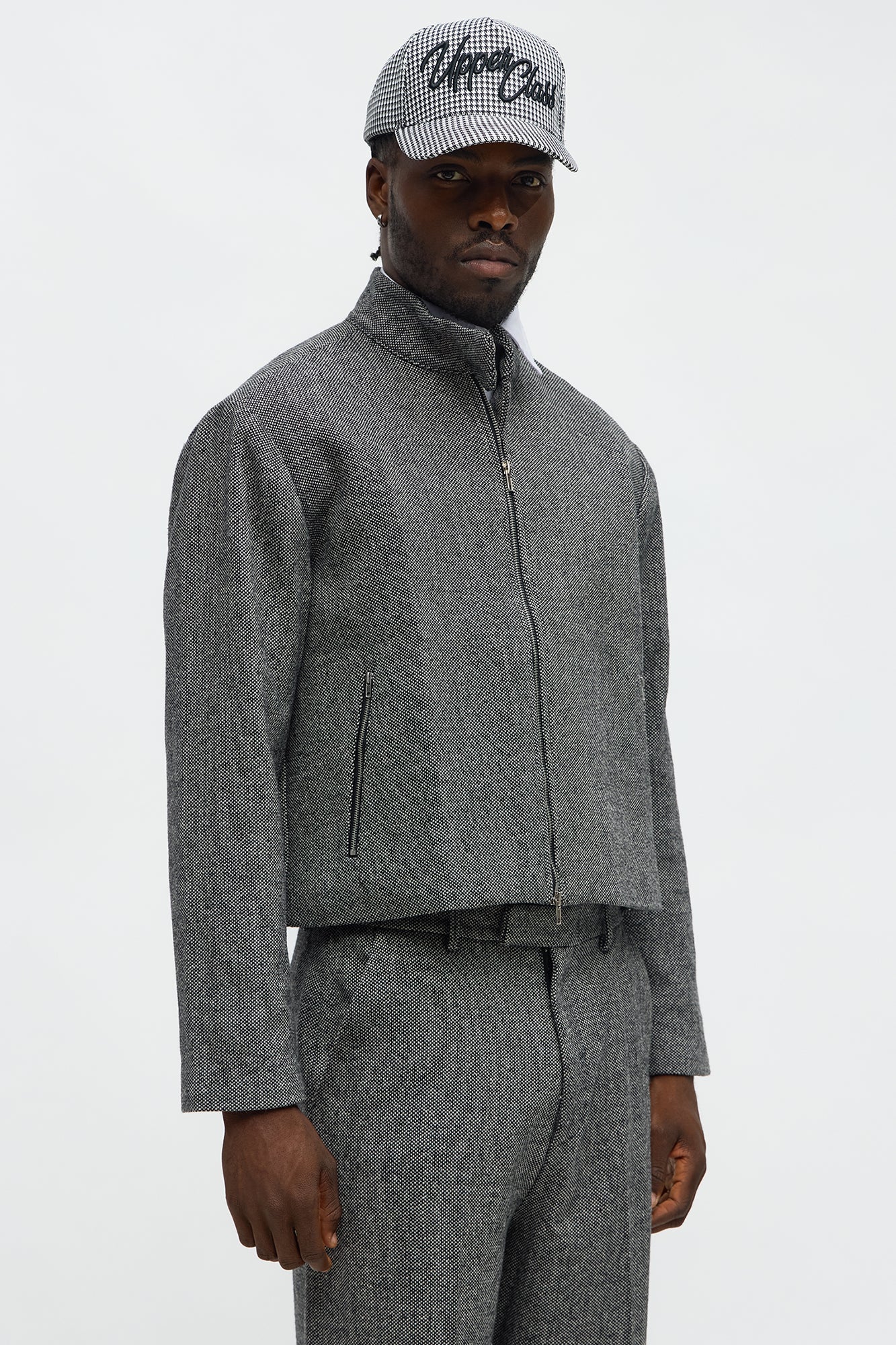 Cropped Textured Zip Moto Blazer - Black/combo