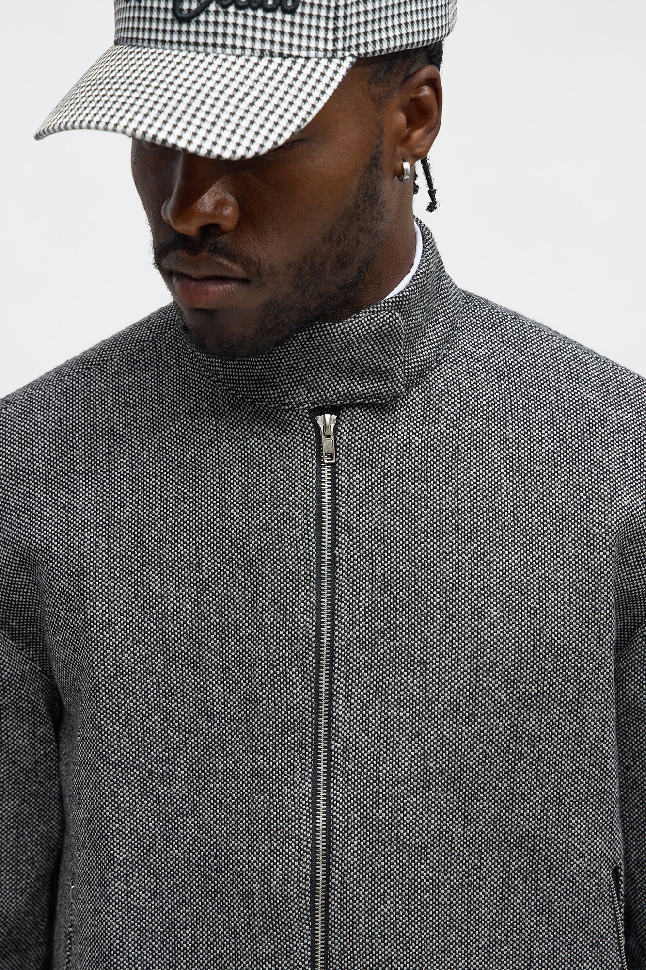 Cropped Textured Zip Moto Blazer - Black/combo