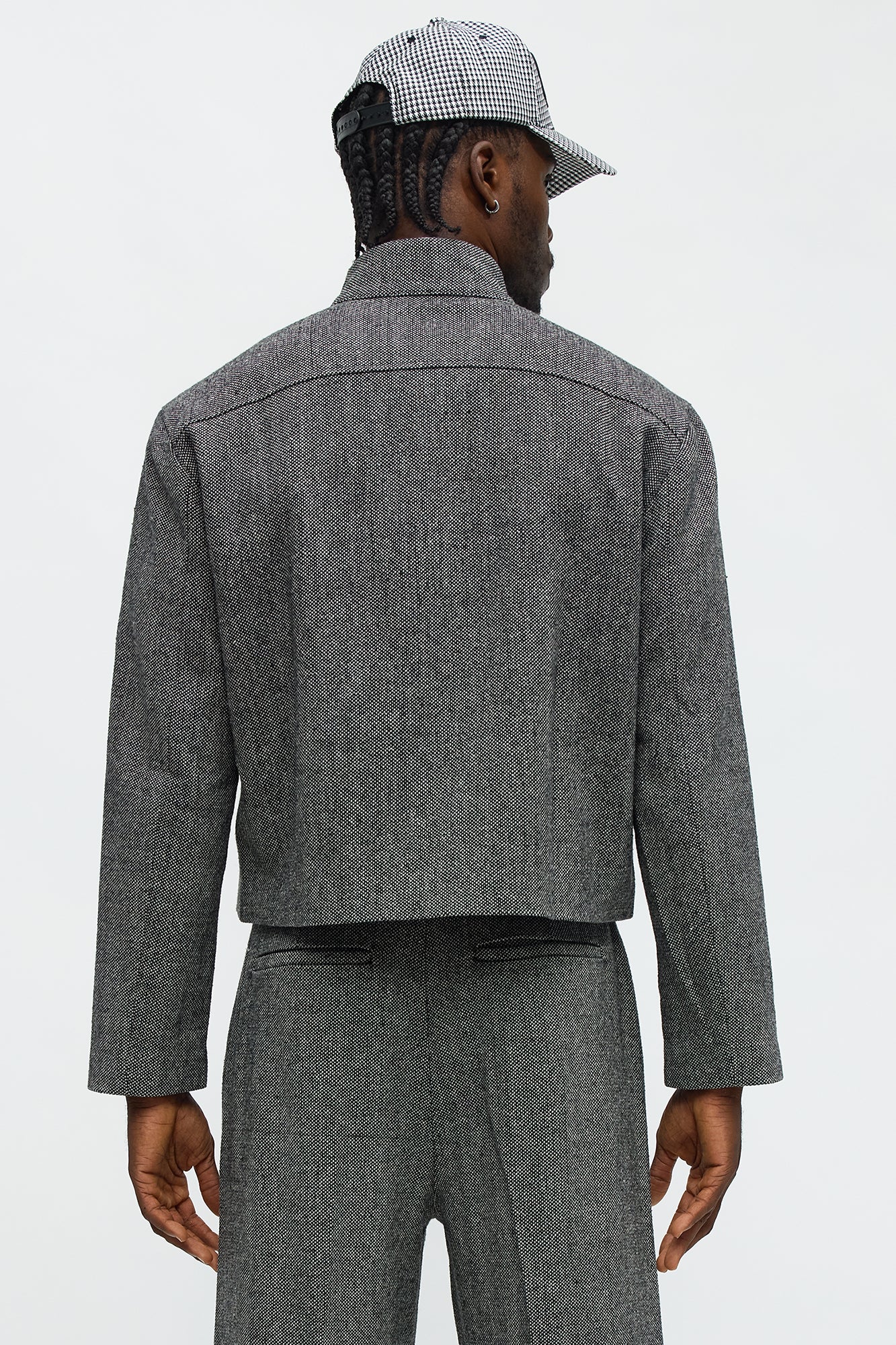 Cropped Textured Zip Moto Blazer - Black/combo