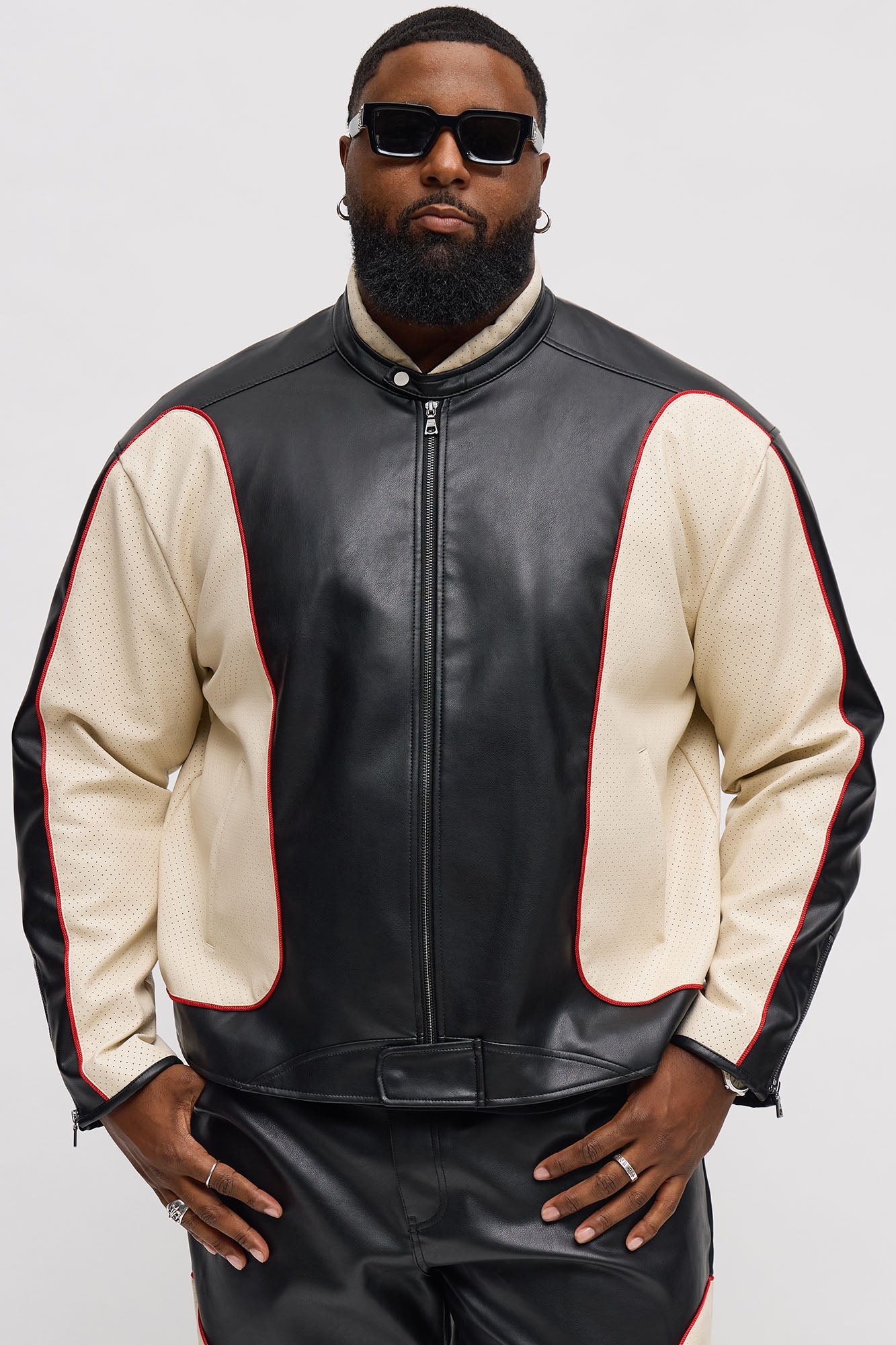 Relaxed Faux Leather Paneled Moto Jacket - Black/combo