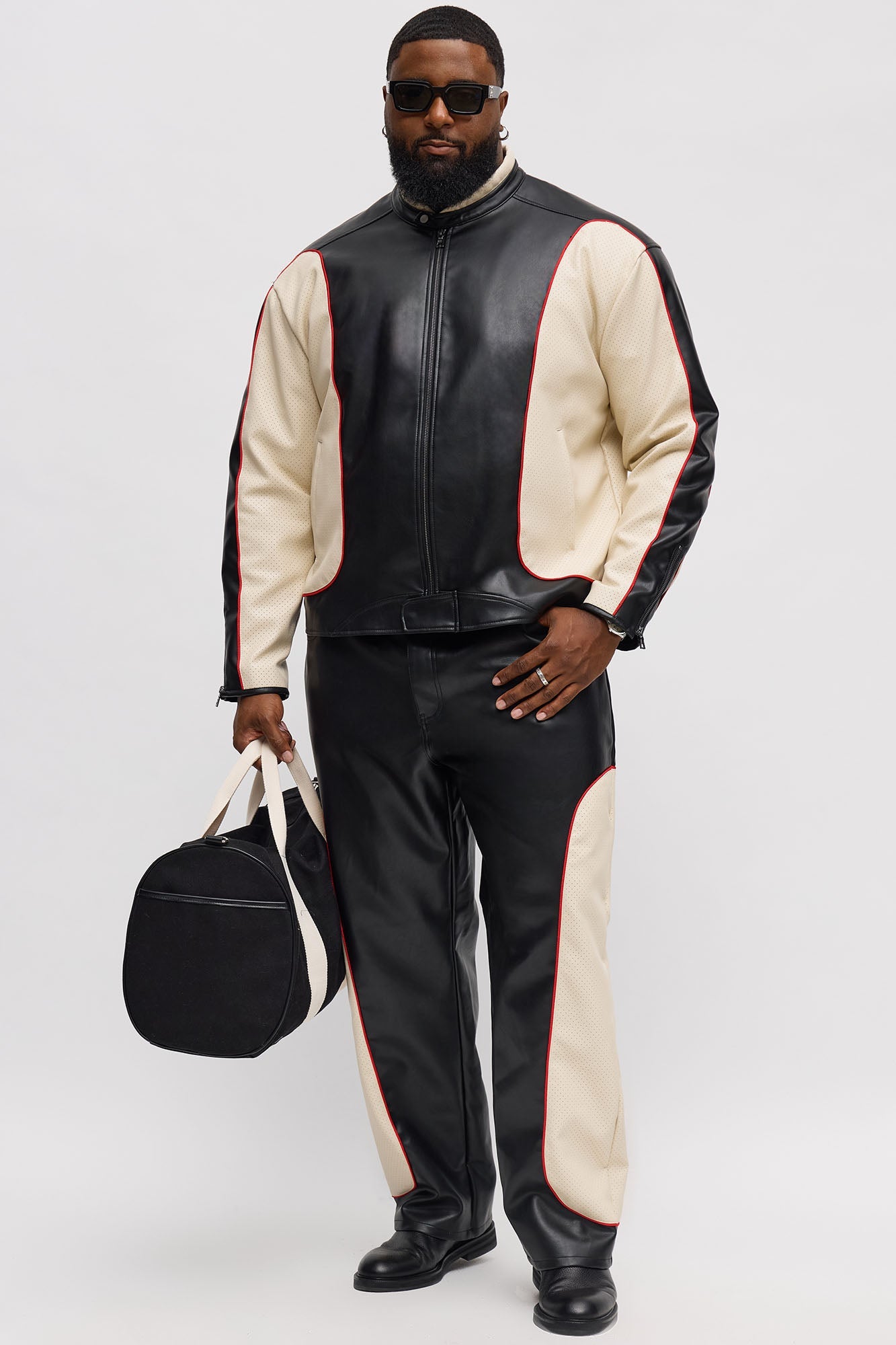 Relaxed Faux Leather Paneled Moto Jacket - Black/combo