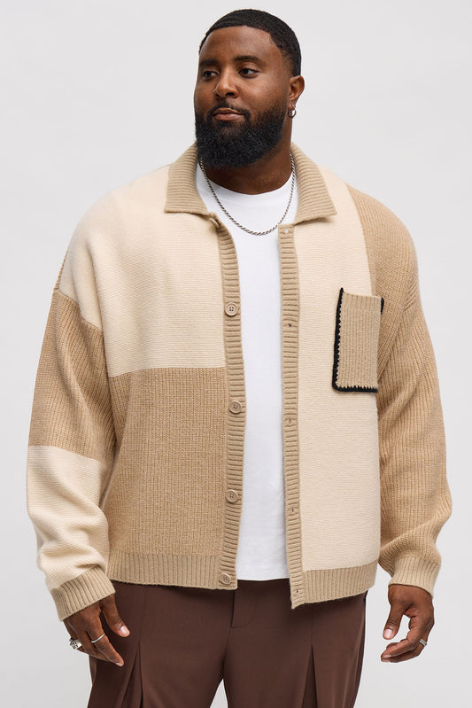 Home Hearth Collared Cardigan - Tan/Multi