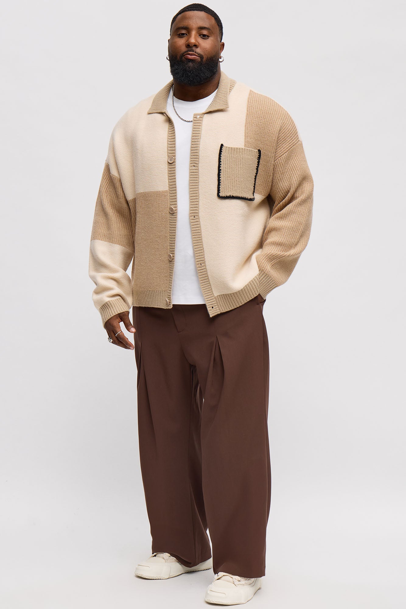 Home Hearth Collared Cardigan - Tan/Multi