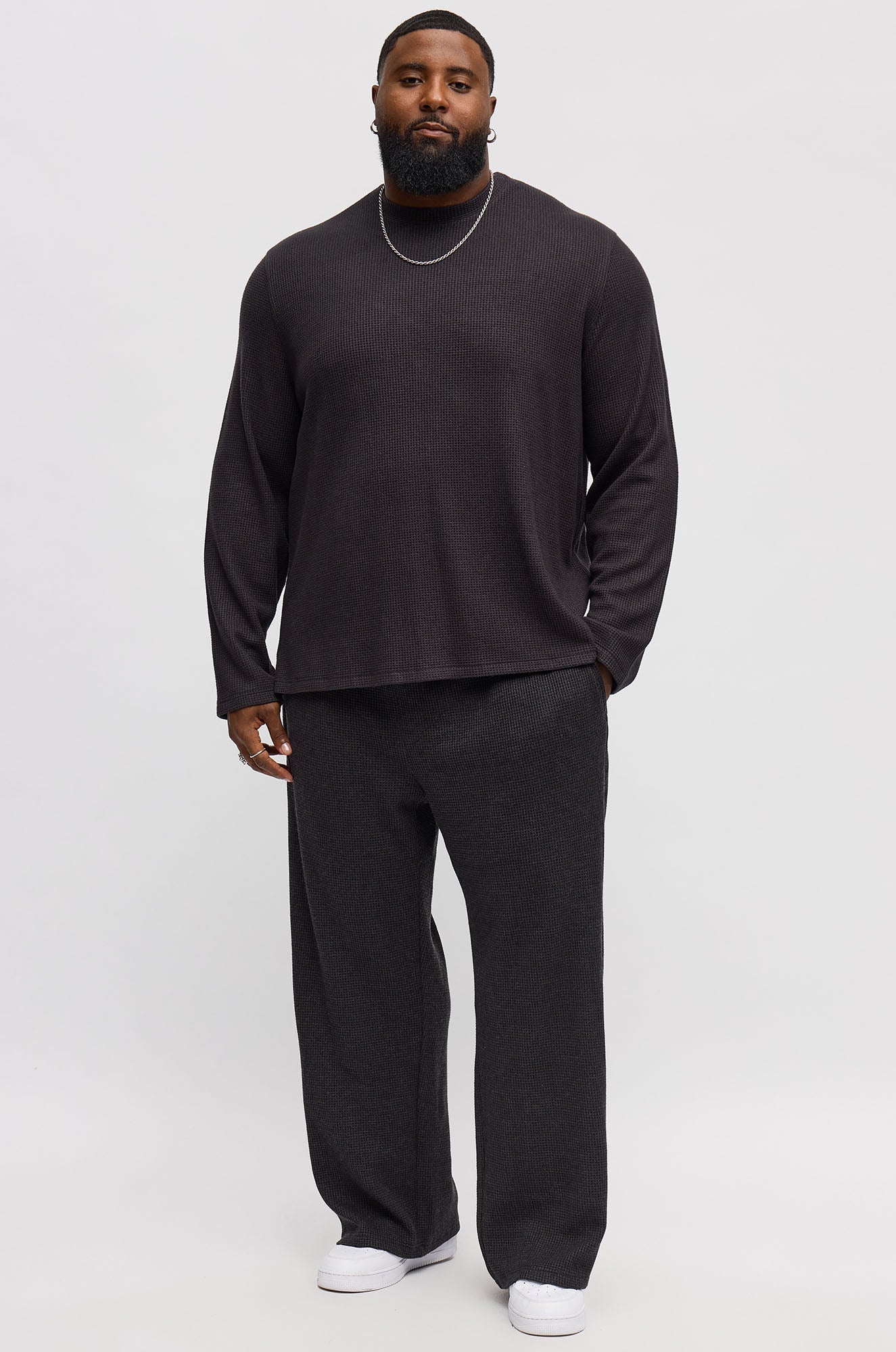 Cozy Waffle Thermal Long Sleeve Shirt - Charcoal