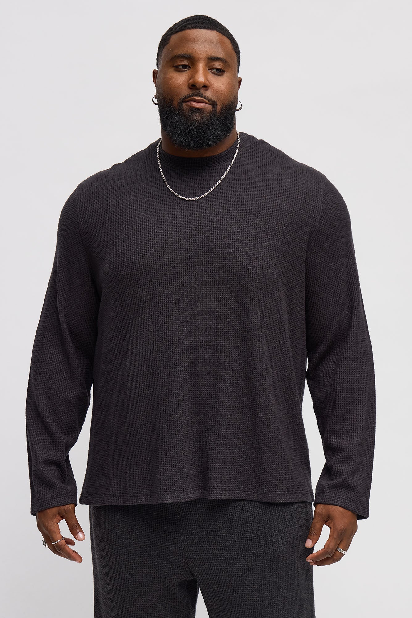 Cozy Waffle Thermal Long Sleeve Shirt - Charcoal