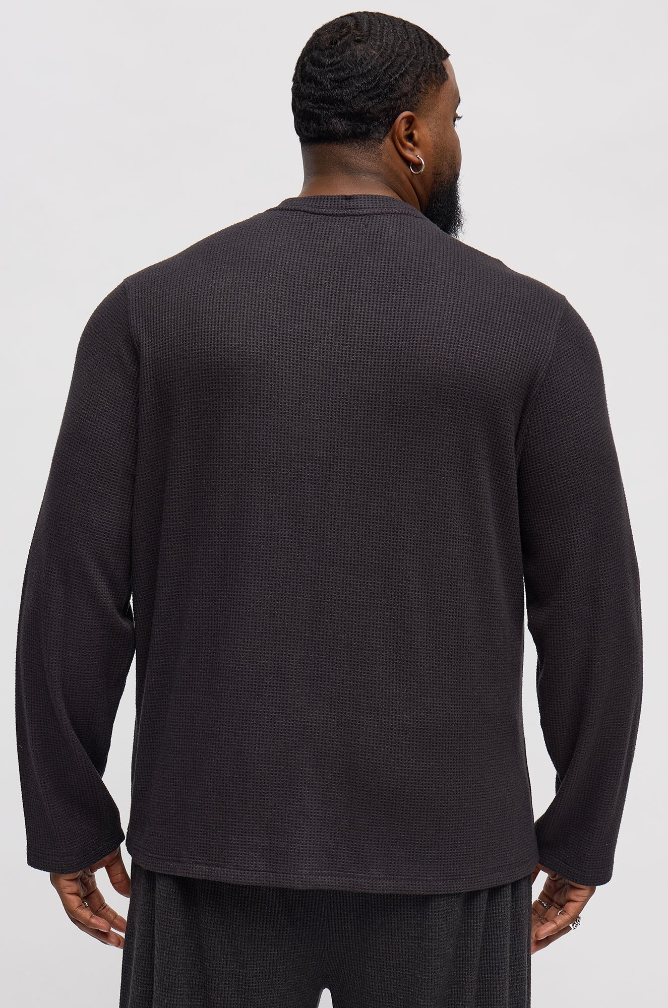 Cozy Waffle Thermal Long Sleeve Shirt - Charcoal