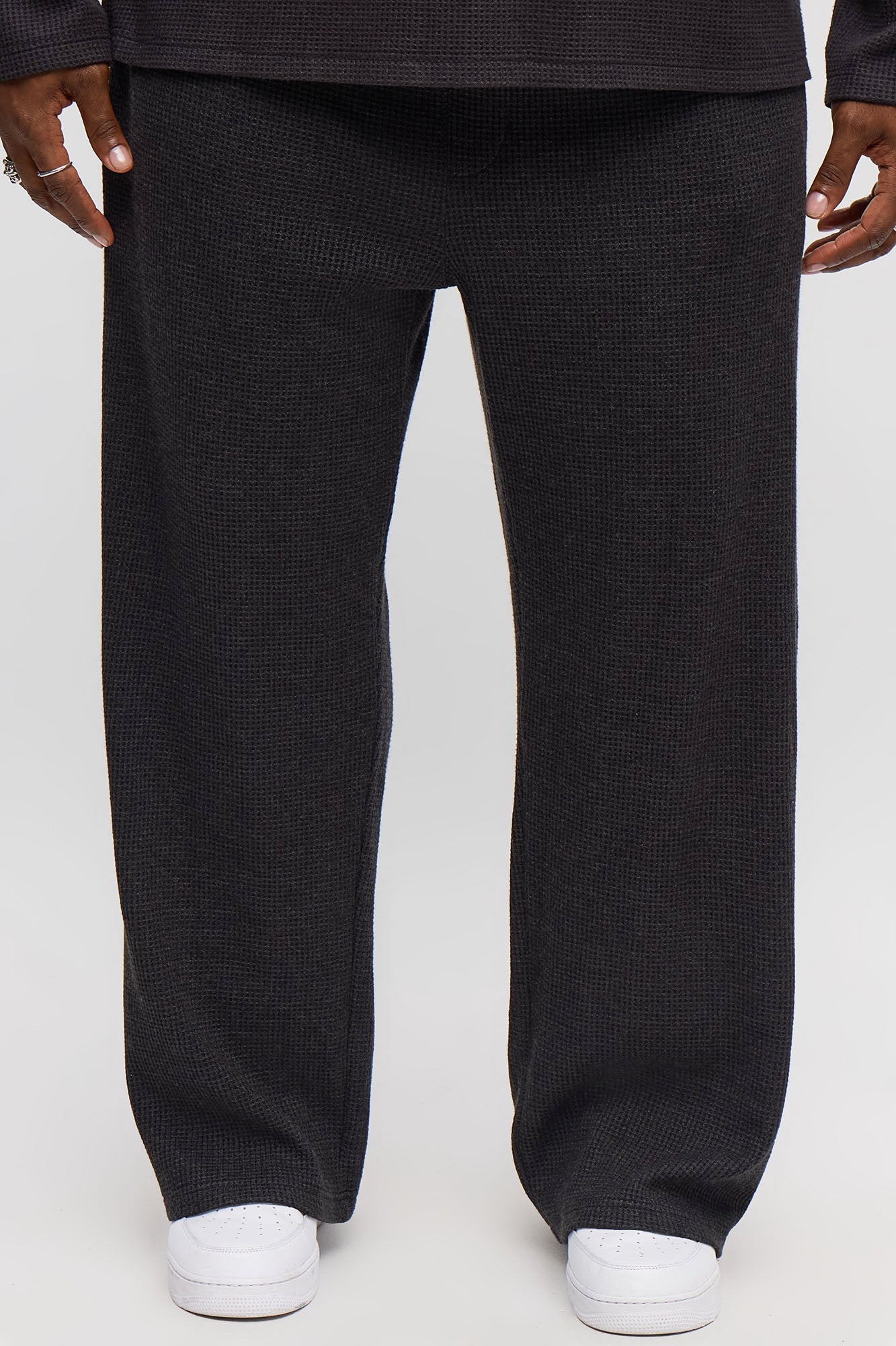 Relaxed Straight Cozy Waffle Textured Pant - Charcoal