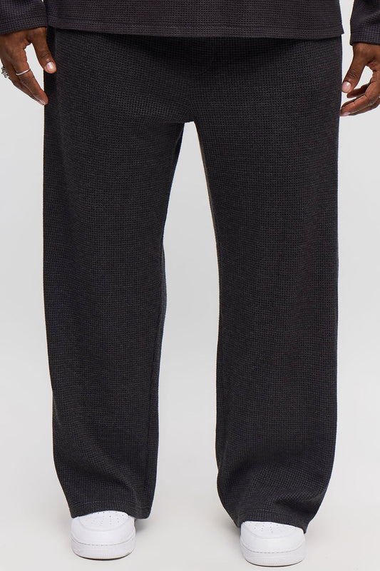 Relaxed Straight Cozy Waffle Textured Pant - Charcoal
