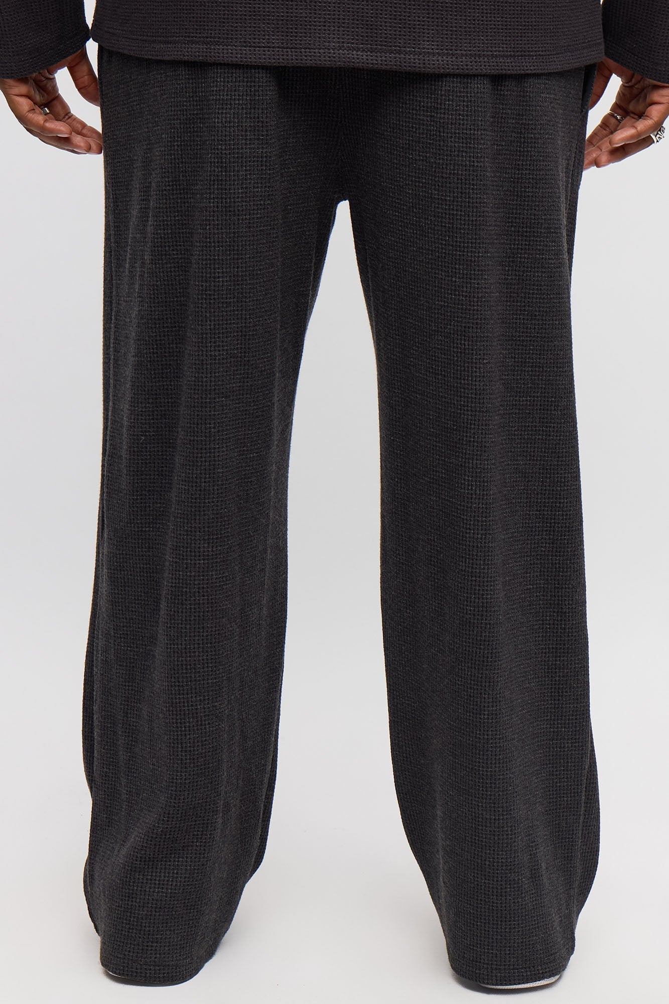 Relaxed Straight Cozy Waffle Textured Pant - Charcoal