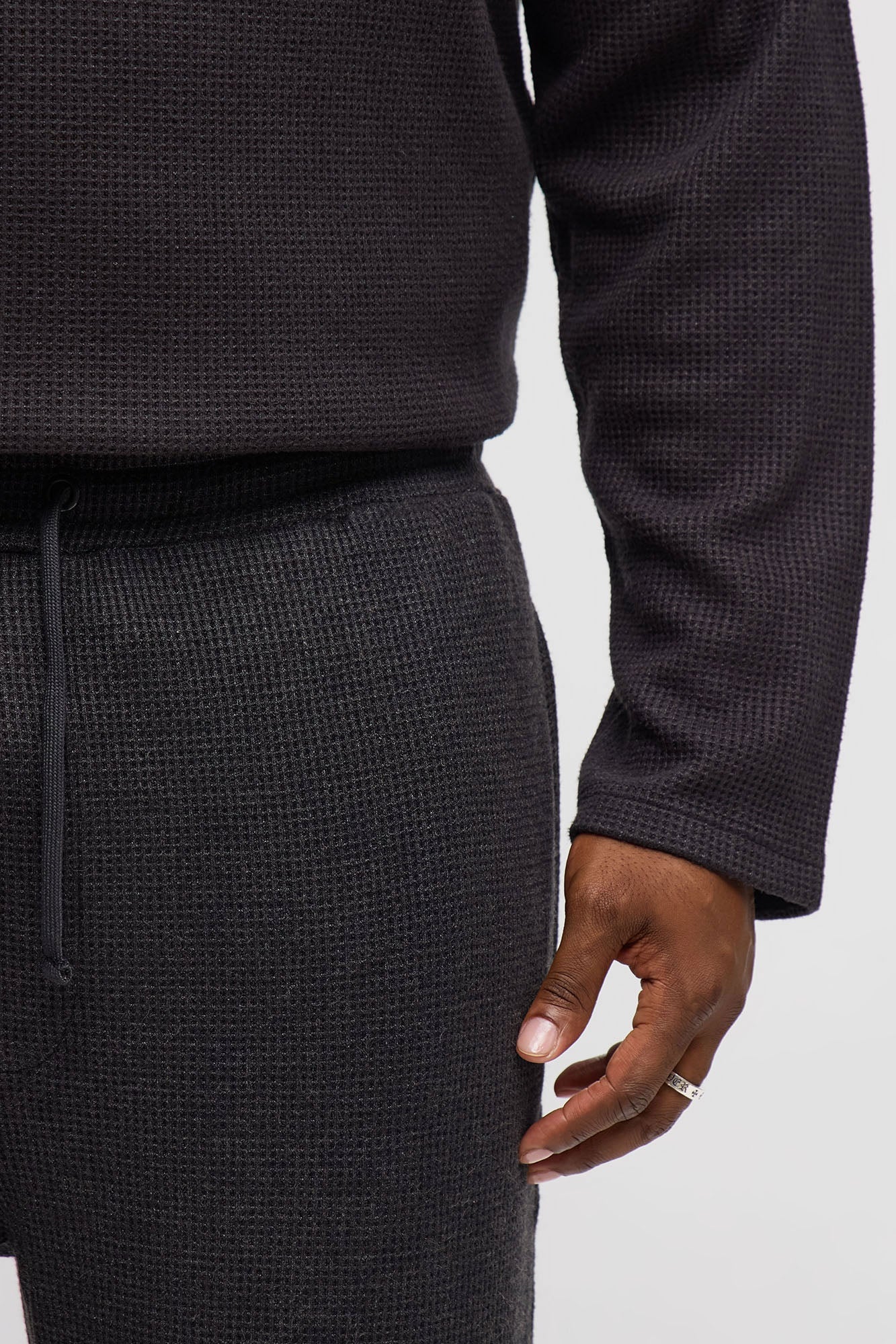 Relaxed Straight Cozy Waffle Textured Pant - Charcoal