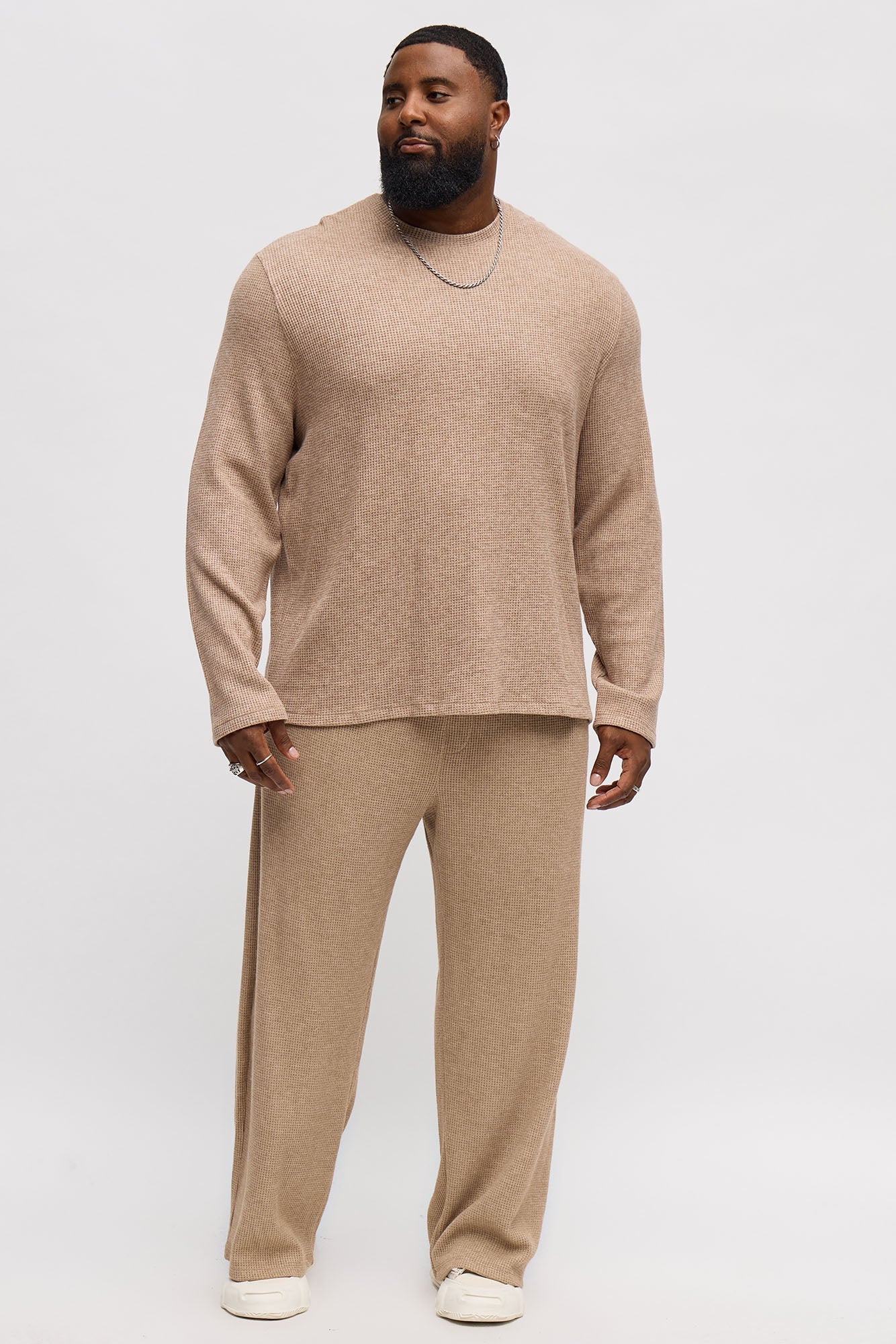 Cozy Waffle Thermal Long Sleeve Shirt - Tan