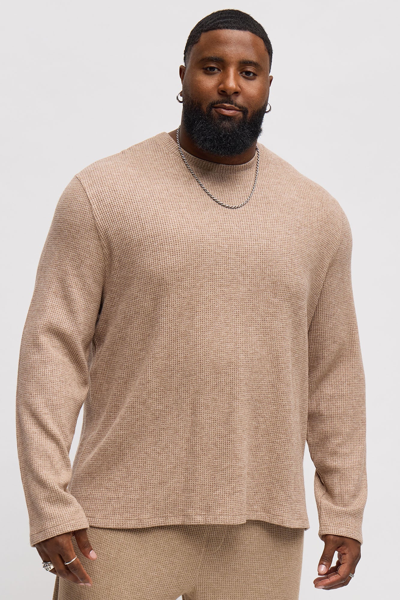 Cozy Waffle Thermal Long Sleeve Shirt - Tan