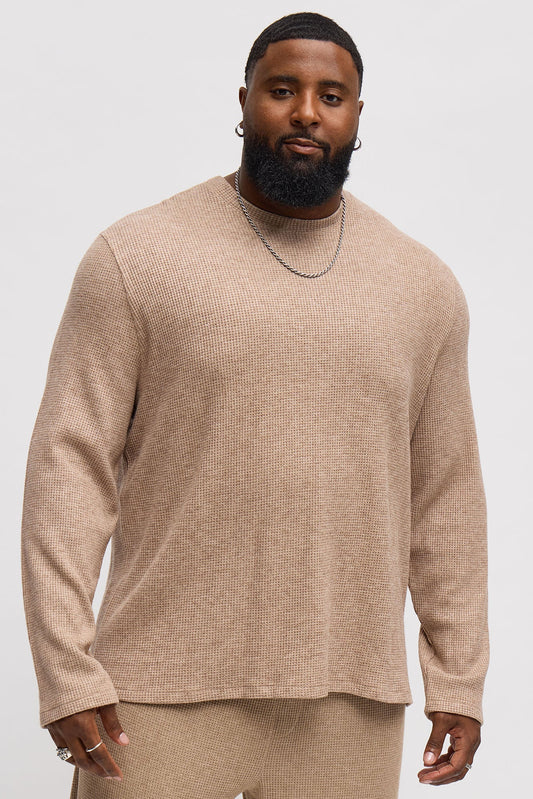 Cozy Waffle Thermal Long Sleeve Shirt - Tan