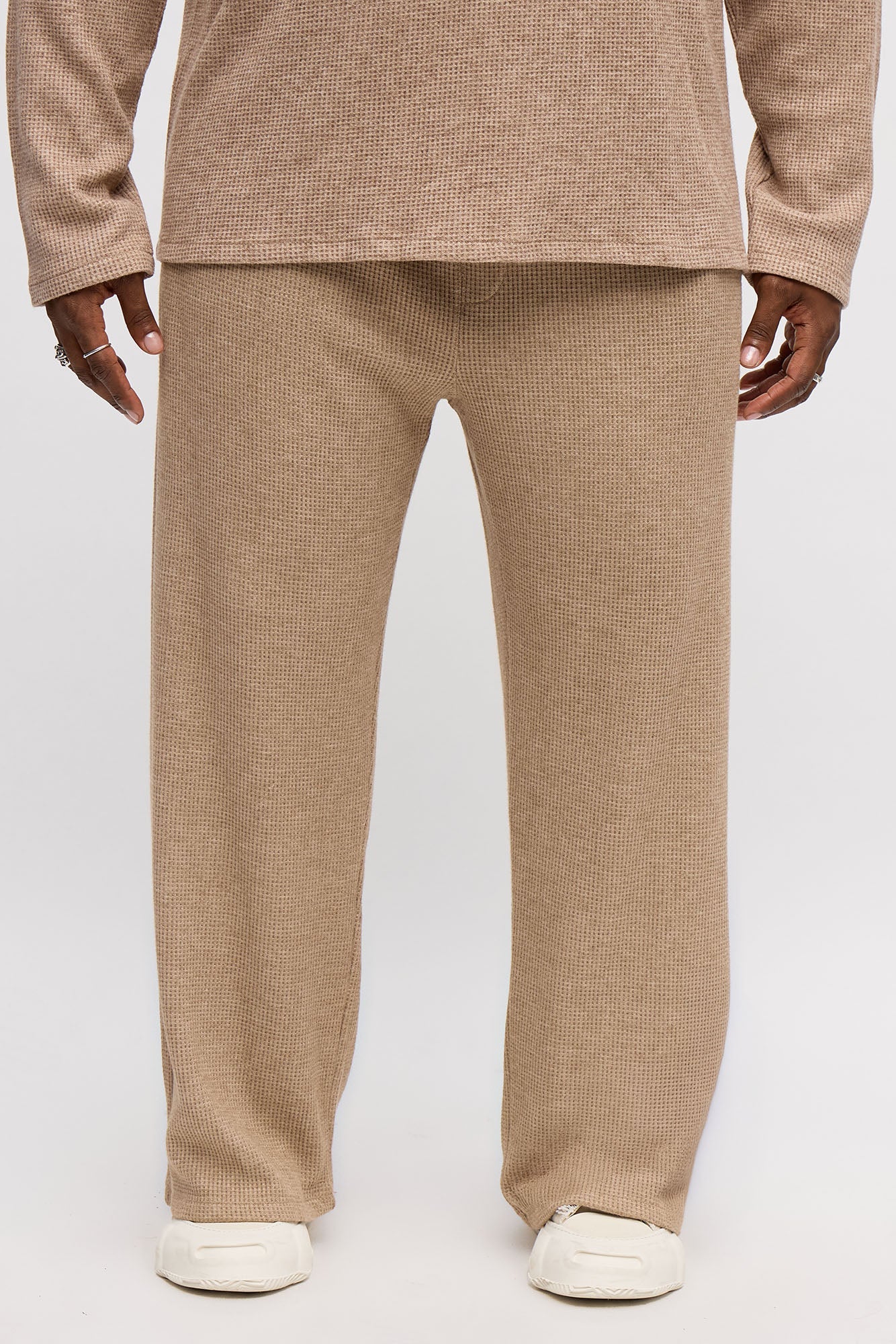 Relaxed Straight Cozy Waffle Textured Pant - Tan