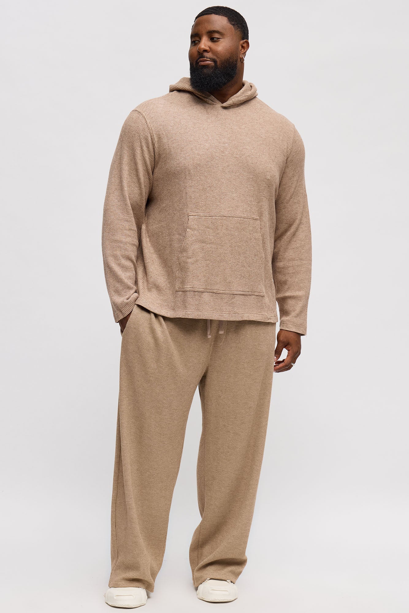 Cozy Waffle Textured Hoodie - Tan