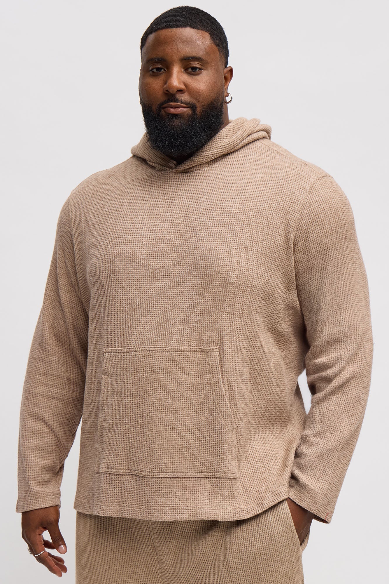Cozy Waffle Textured Hoodie - Tan