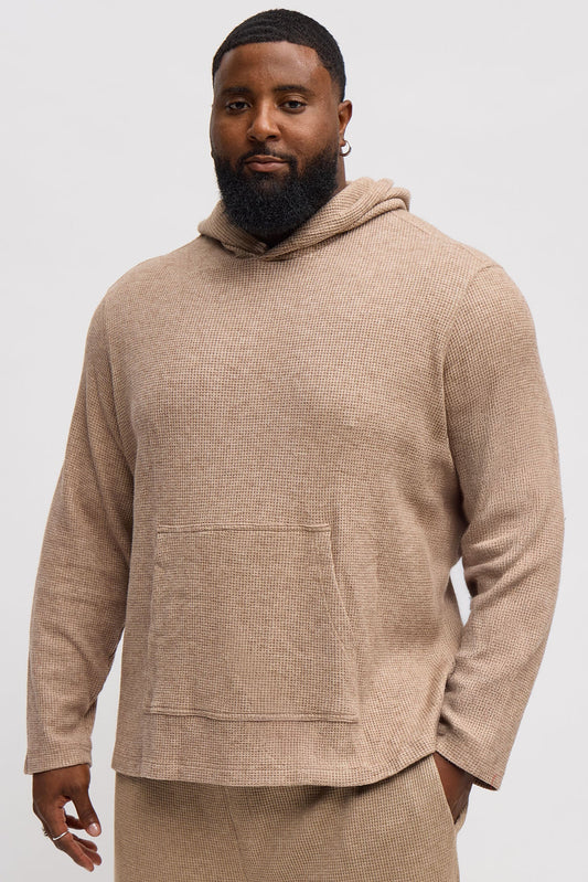 Cozy Waffle Textured Hoodie - Tan