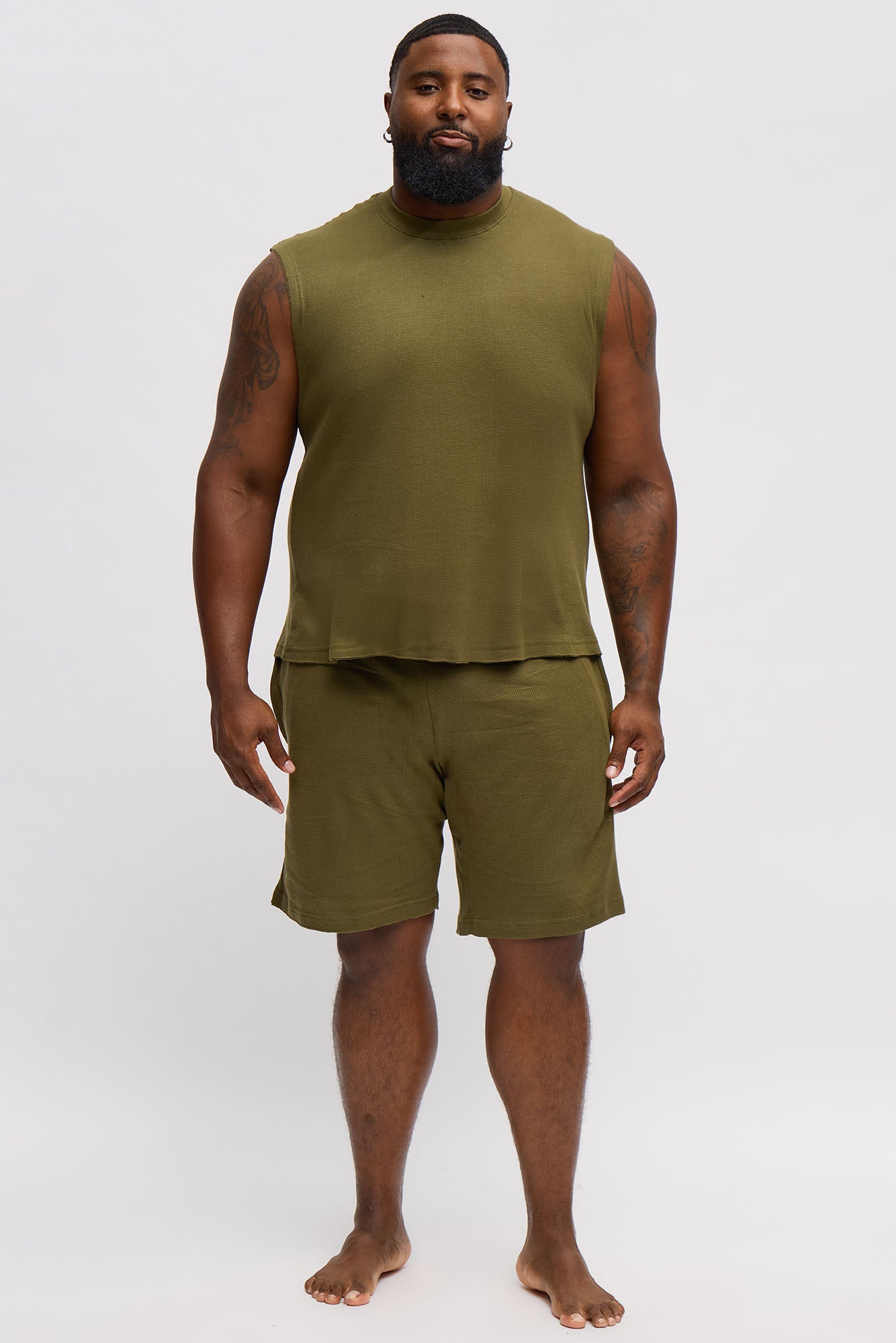 Waffle Texture Matching Lounge Set - Olive