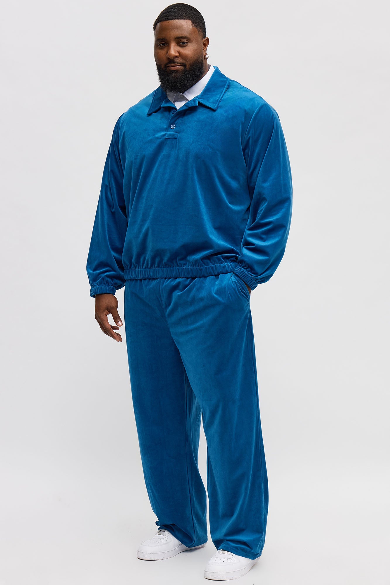 Baggy Velvety Velour Pant - Blue