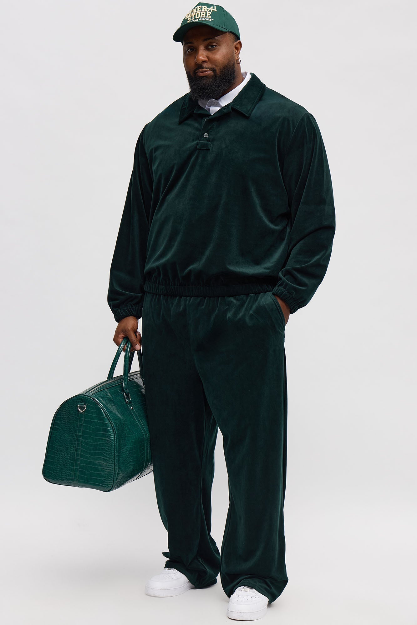 Relaxed Velvety Velour Polo - Green
