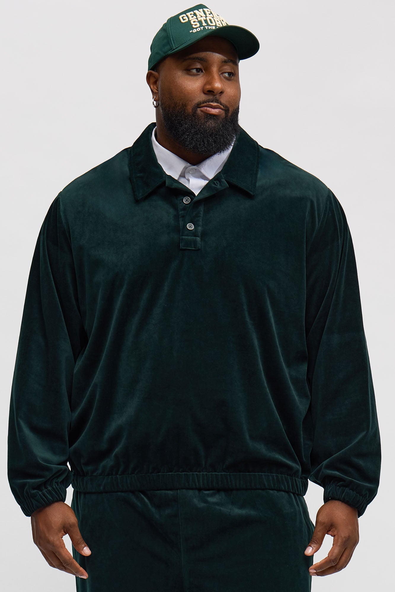 Relaxed Velvety Velour Polo - Green