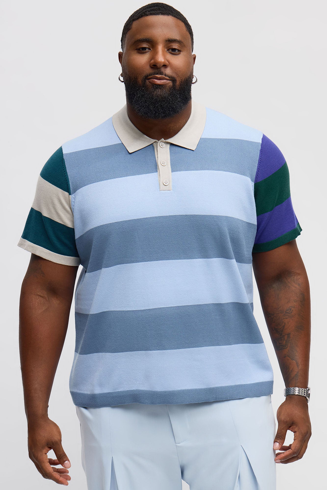 Relaxed Multi Color Dreamer Knitted Polo - Blue/combo