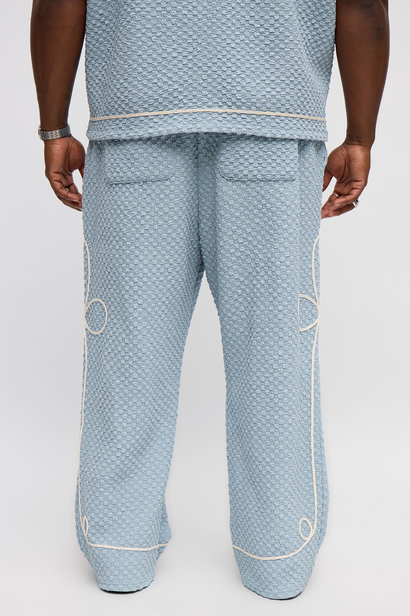 Baggy Soho Weave Applique Textured Pant - Light Blue