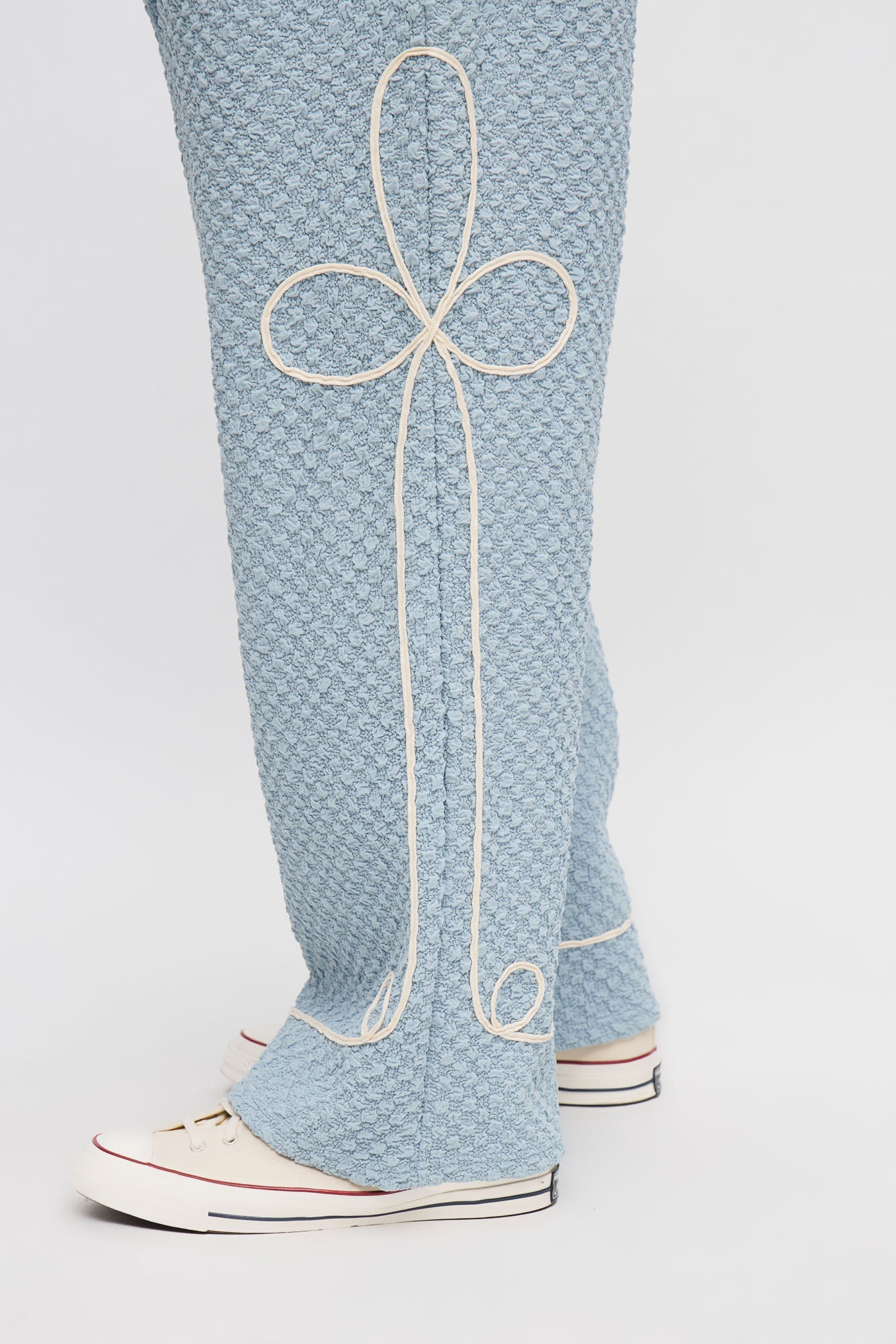 Baggy Soho Weave Applique Textured Pant - Light Blue