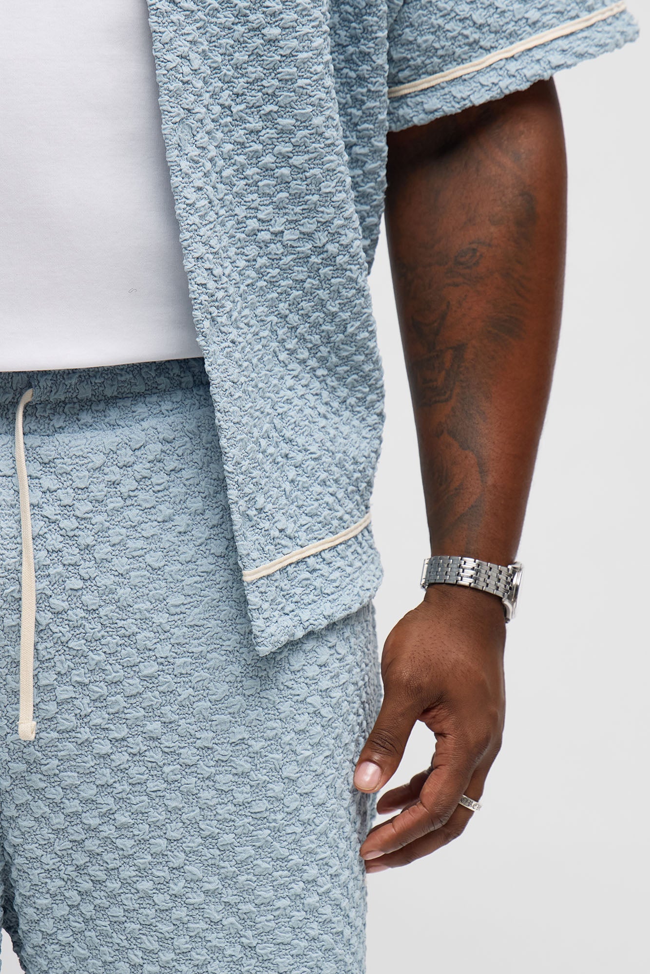 Baggy Soho Weave Applique Textured Pant - Light Blue