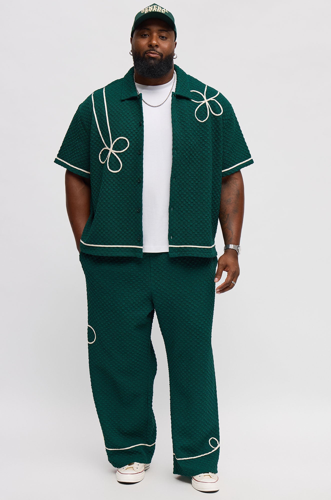 Baggy Soho Weave Applique Textured Pant - Green