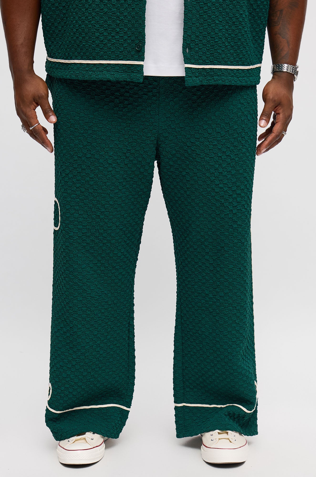 Baggy Soho Weave Applique Textured Pant - Green