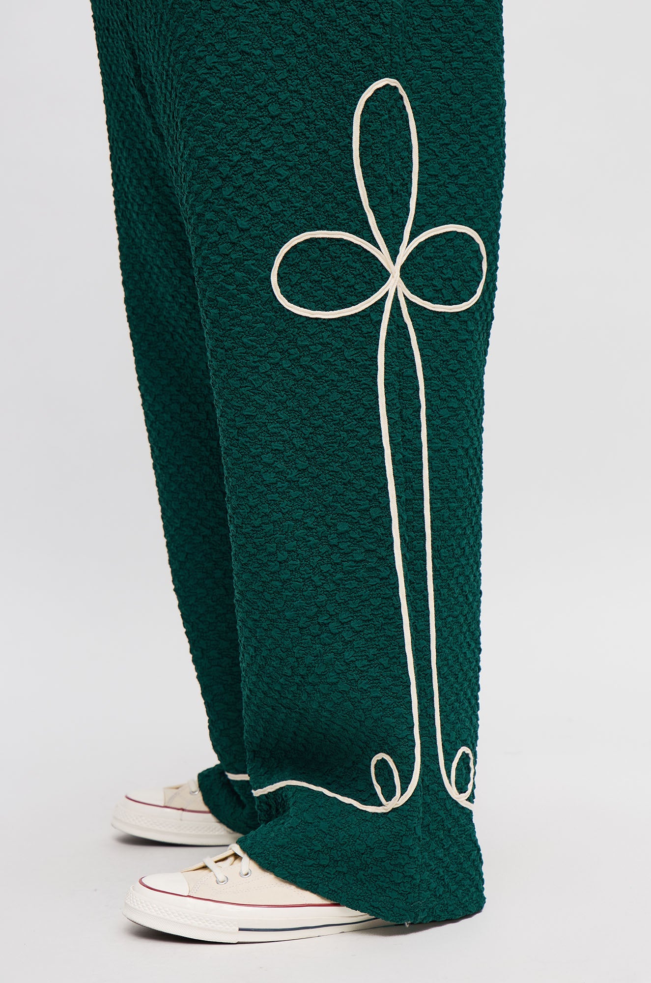 Baggy Soho Weave Applique Textured Pant - Green