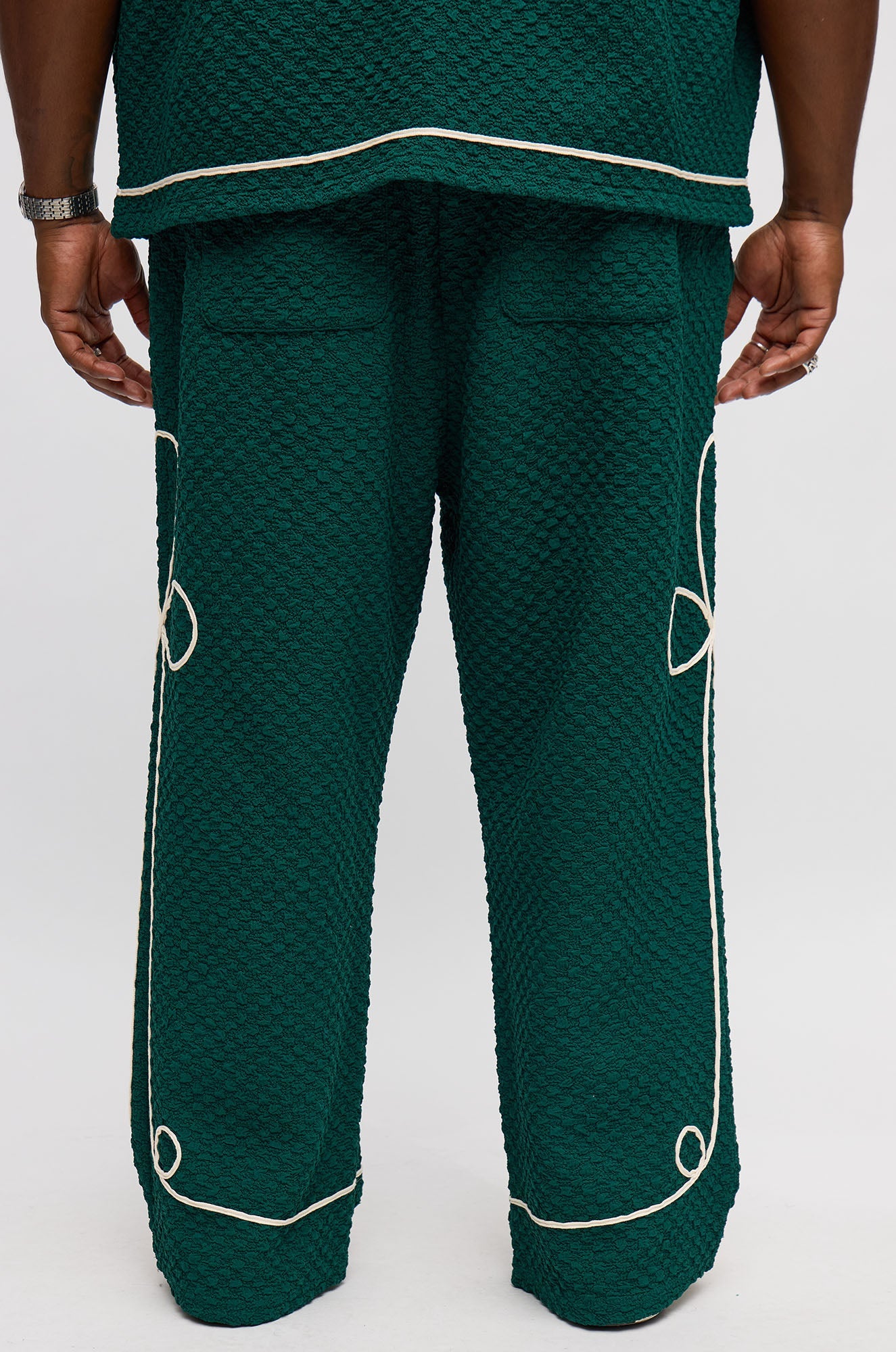 Baggy Soho Weave Applique Textured Pant - Green