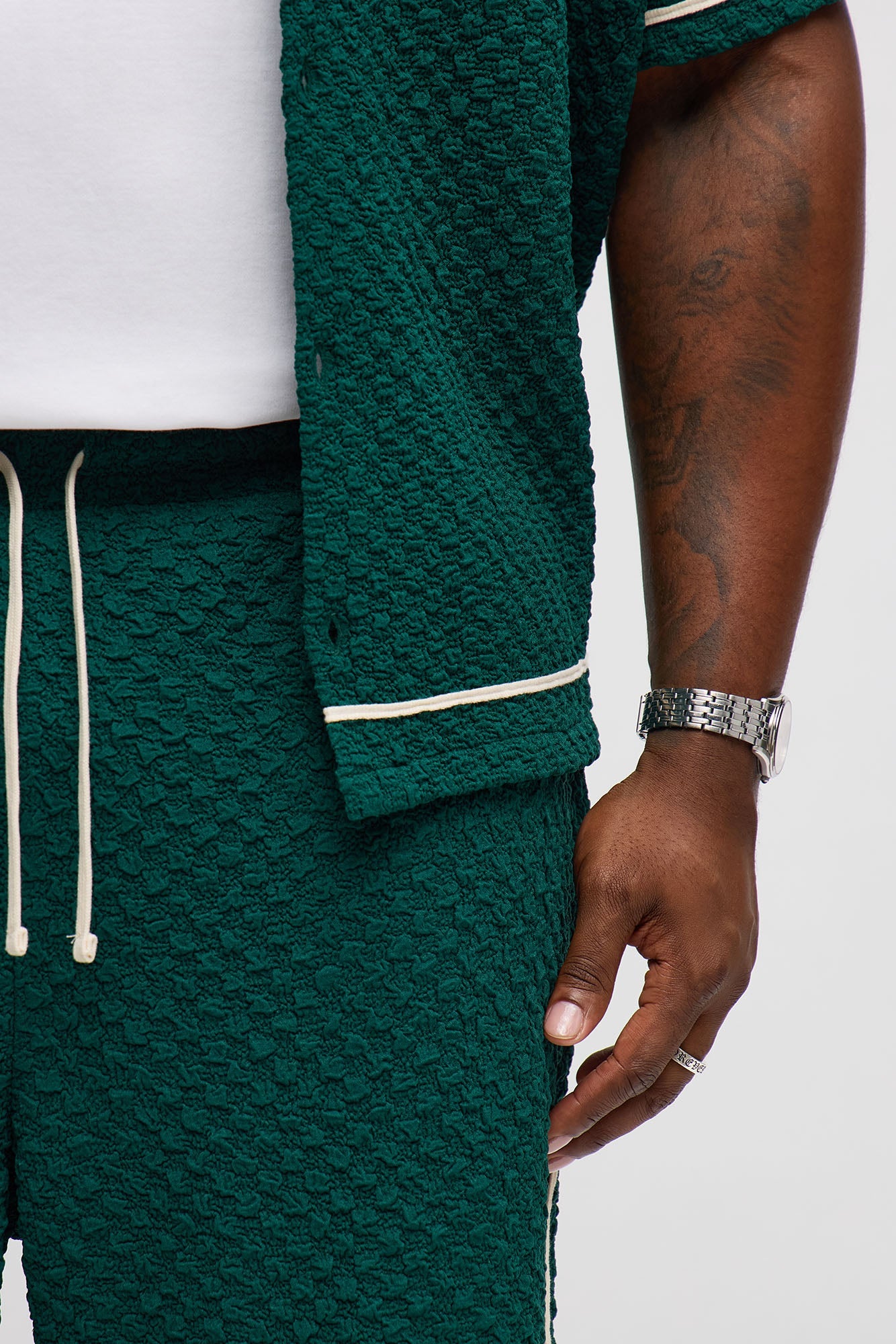 Baggy Soho Weave Applique Textured Pant - Green