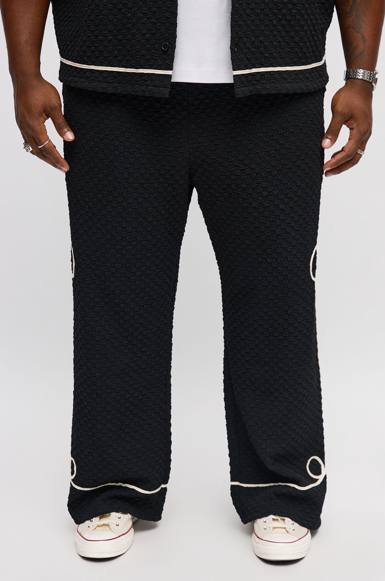 Baggy Soho Weave Applique Textured Pant - Black