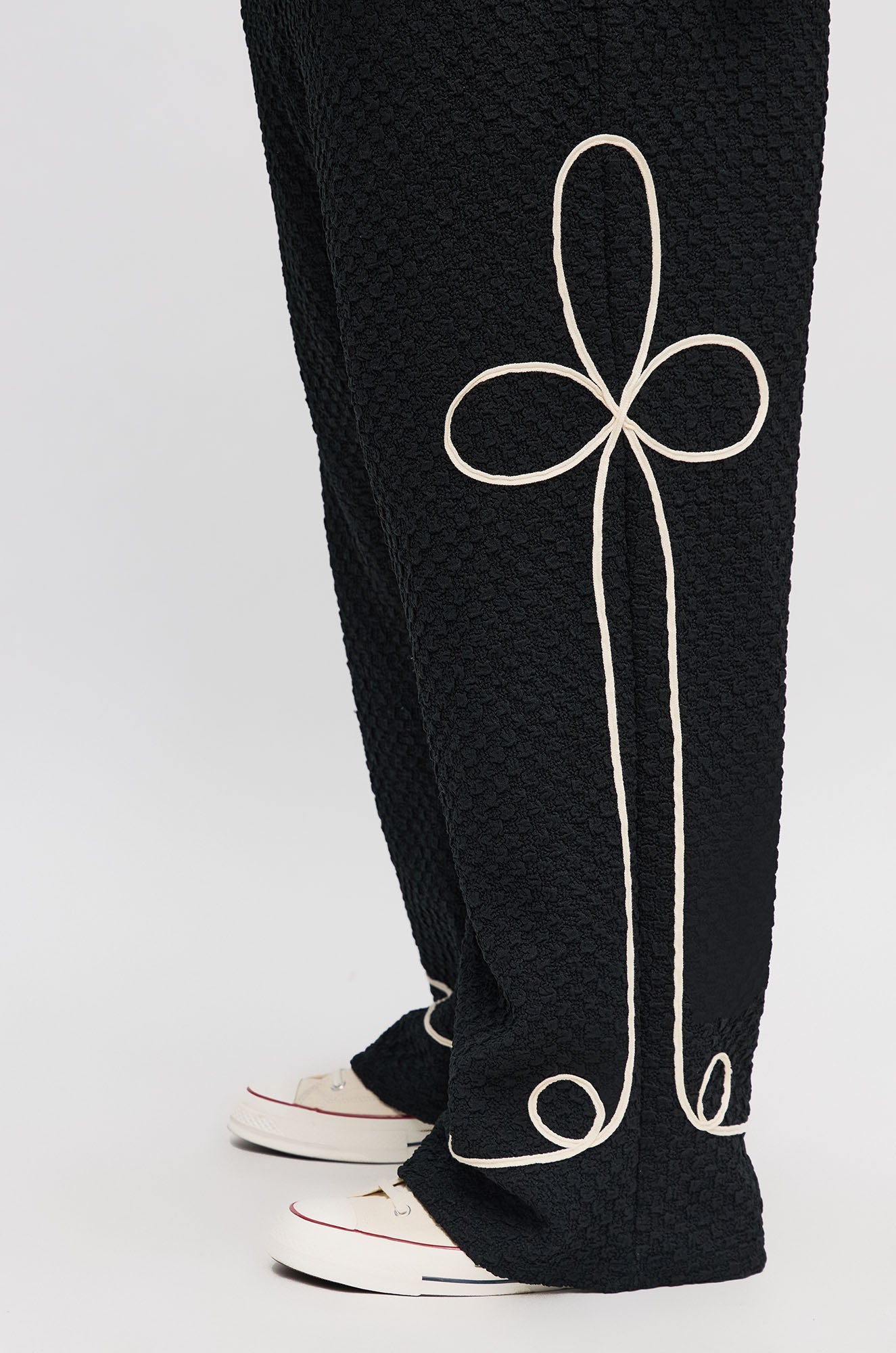 Baggy Soho Weave Applique Textured Pant - Black