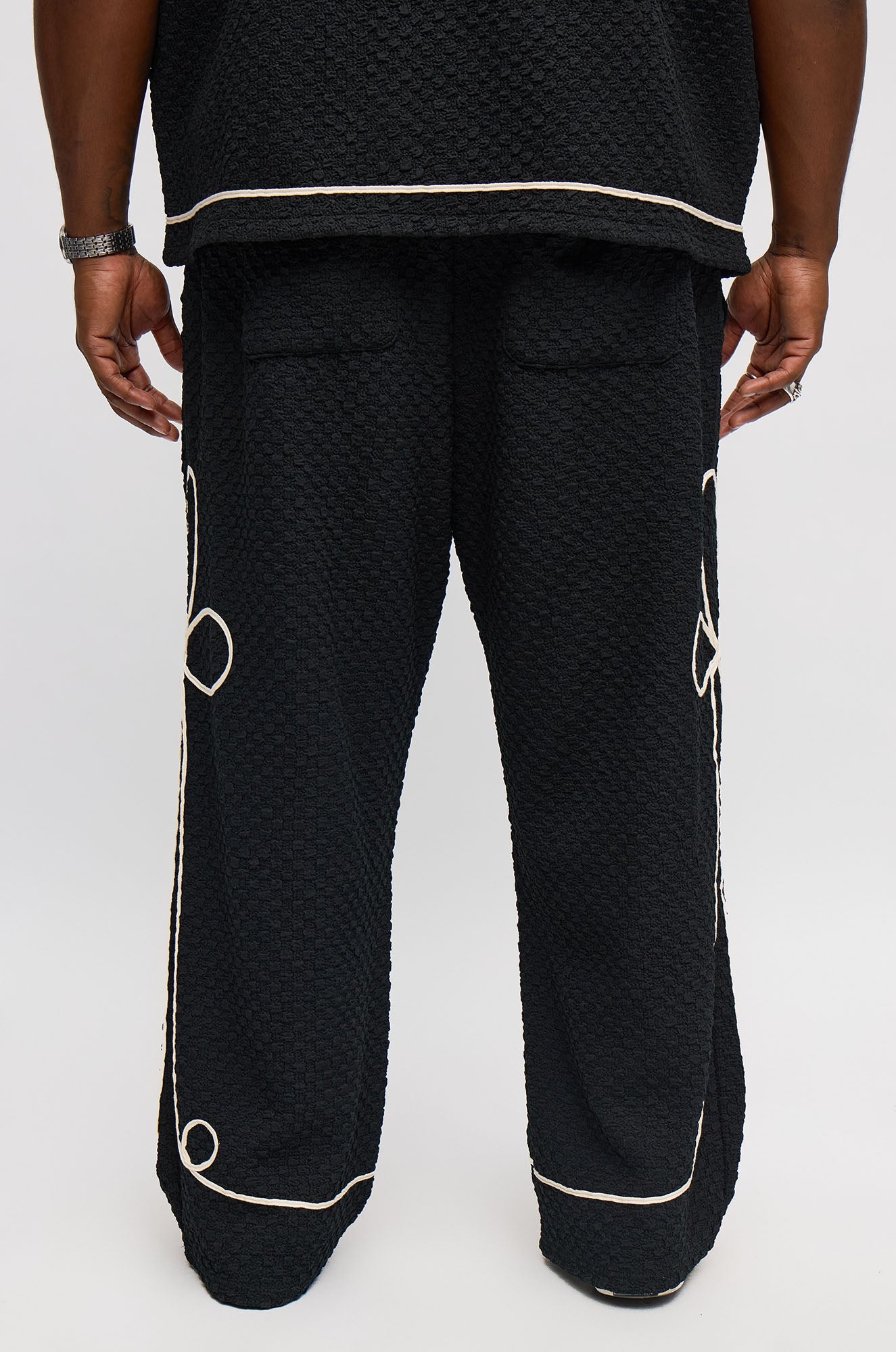 Baggy Soho Weave Applique Textured Pant - Black