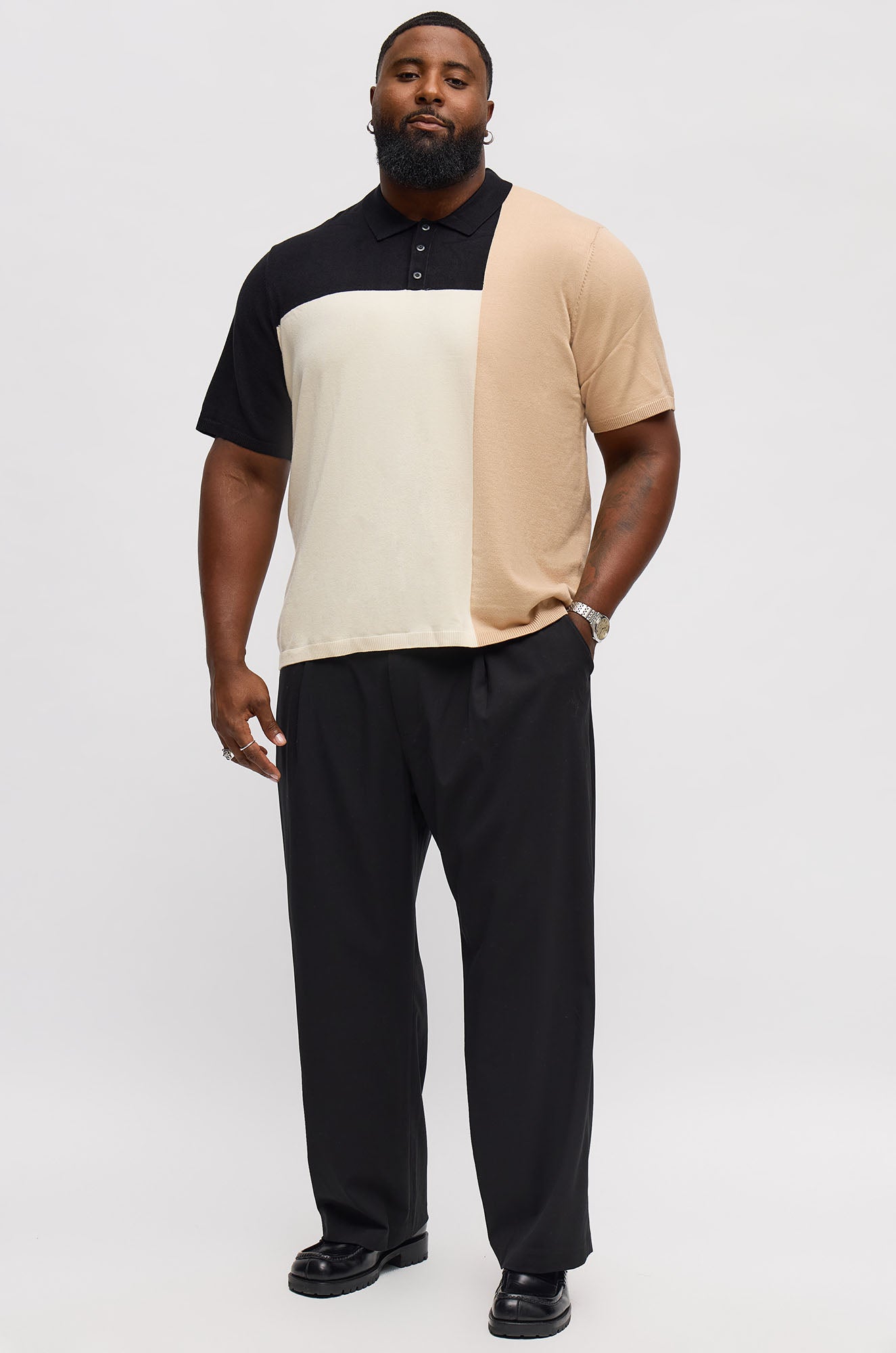 Tetris Color Blocked Knitted Polo - Black/combo