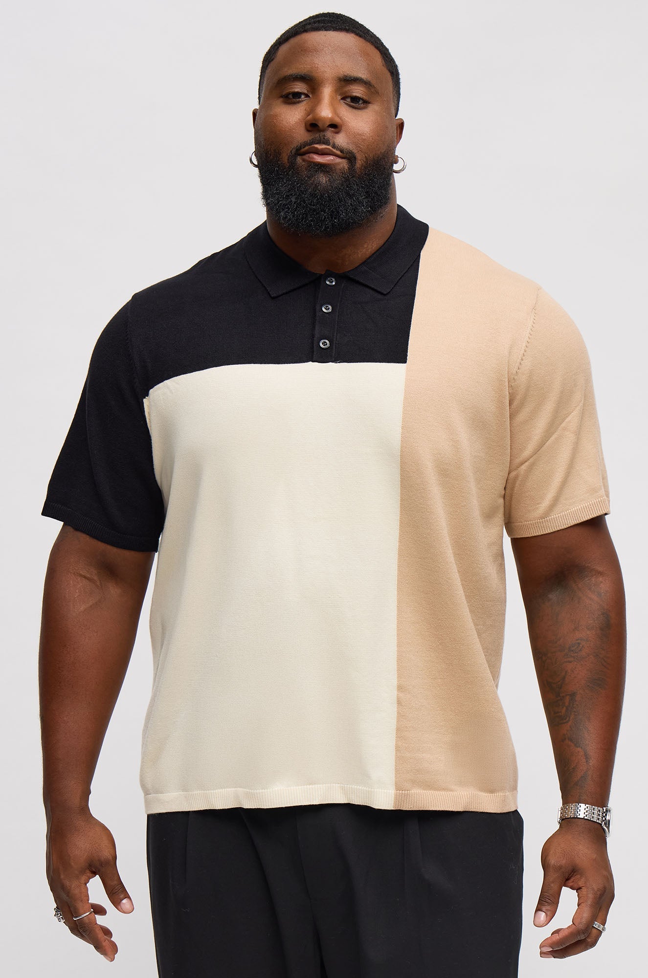 Tetris Color Blocked Knitted Polo - Black/combo