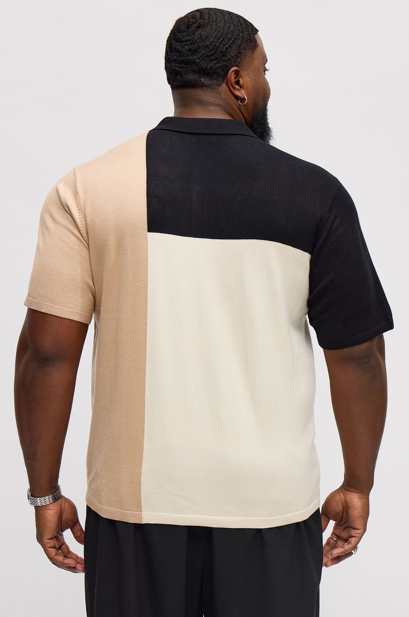 Tetris Color Blocked Knitted Polo - Black/combo