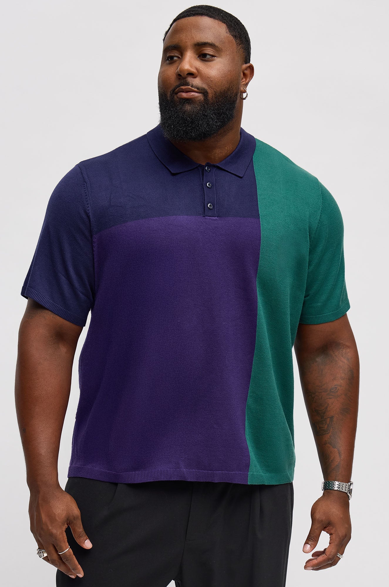 Tetris Color Blocked Knitted Polo - Navy/combo