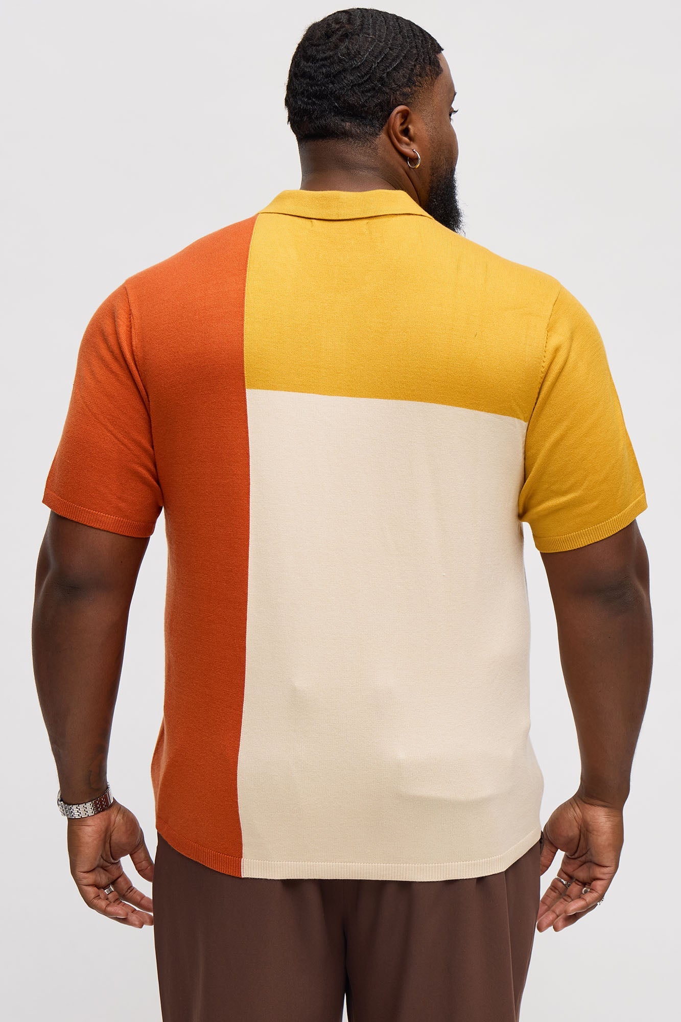 Tetris Color Blocked Knitted Polo - Mustard/combo