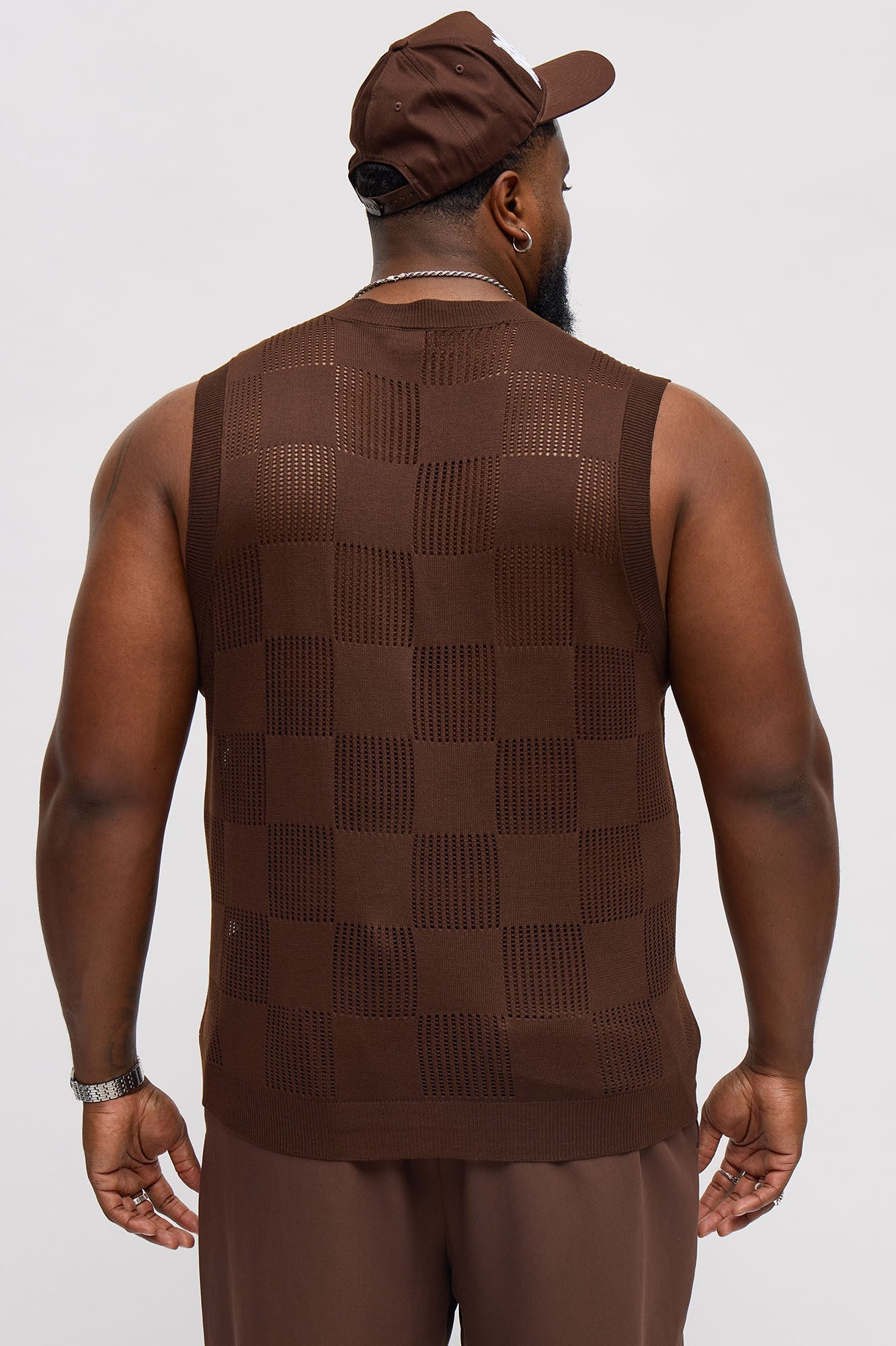 Textured Tiles V-Neck Vest - Brown