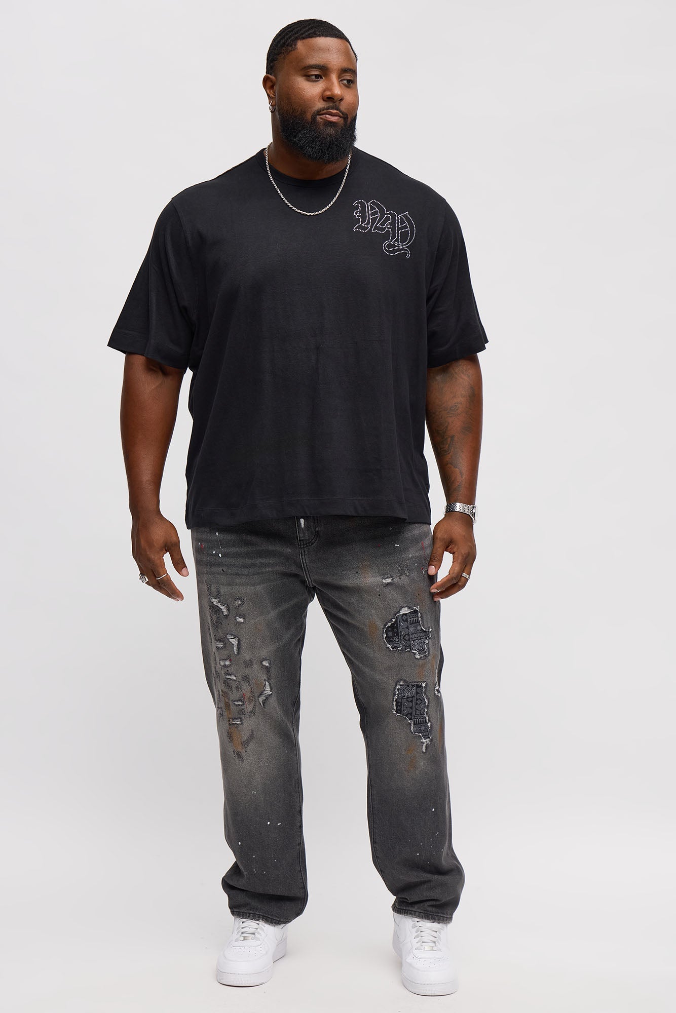 Slim Paint Splat On The Low Ripped Jeans - Black Wash