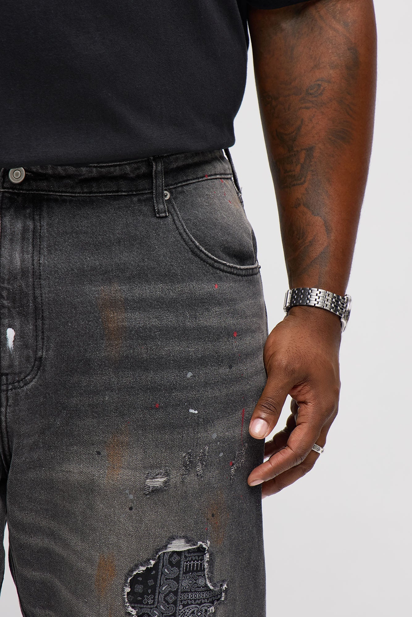 Slim Paint Splat On The Low Ripped Jeans - Black Wash
