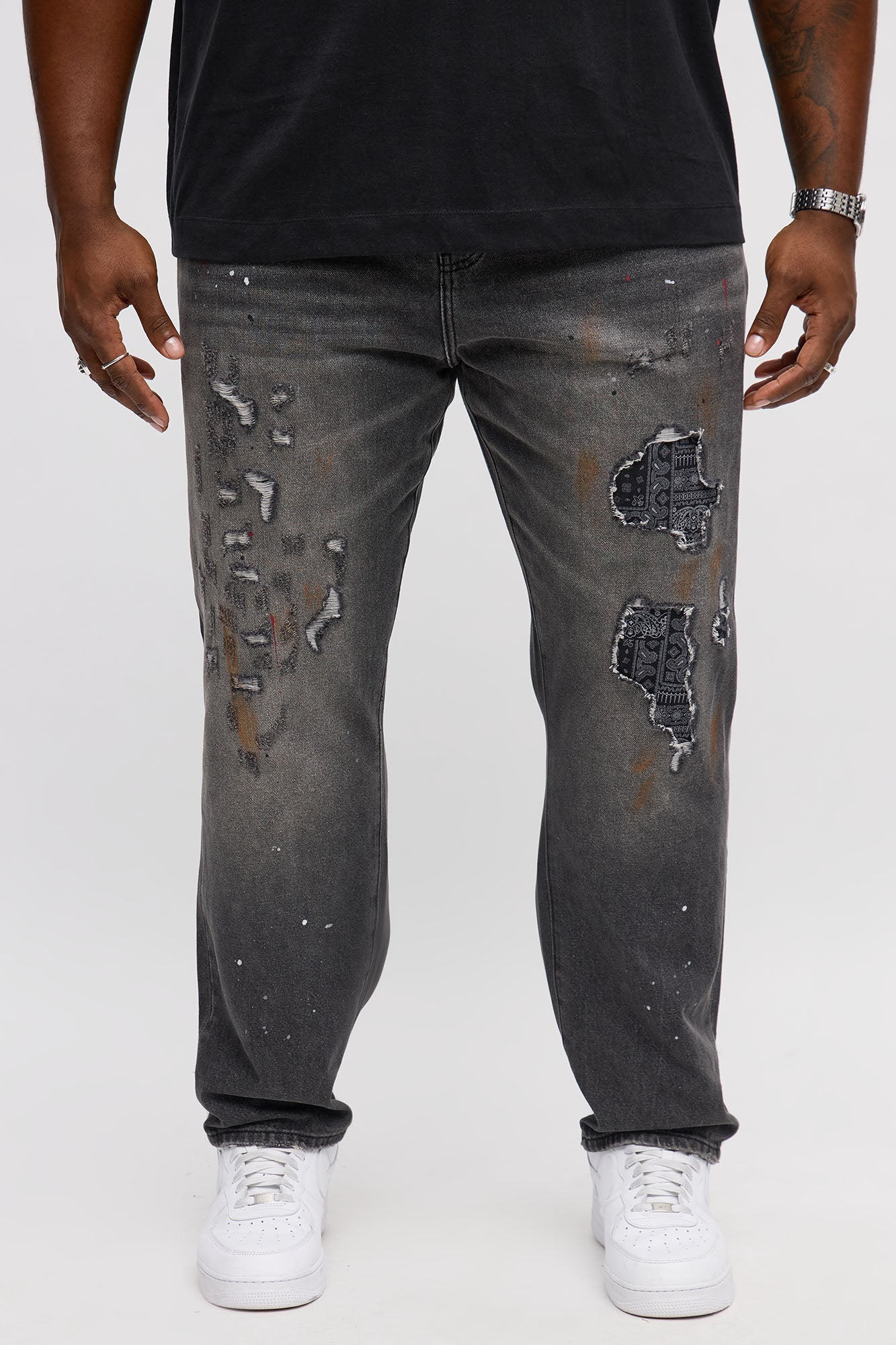 Slim Paint Splat On The Low Ripped Jeans - Black Wash