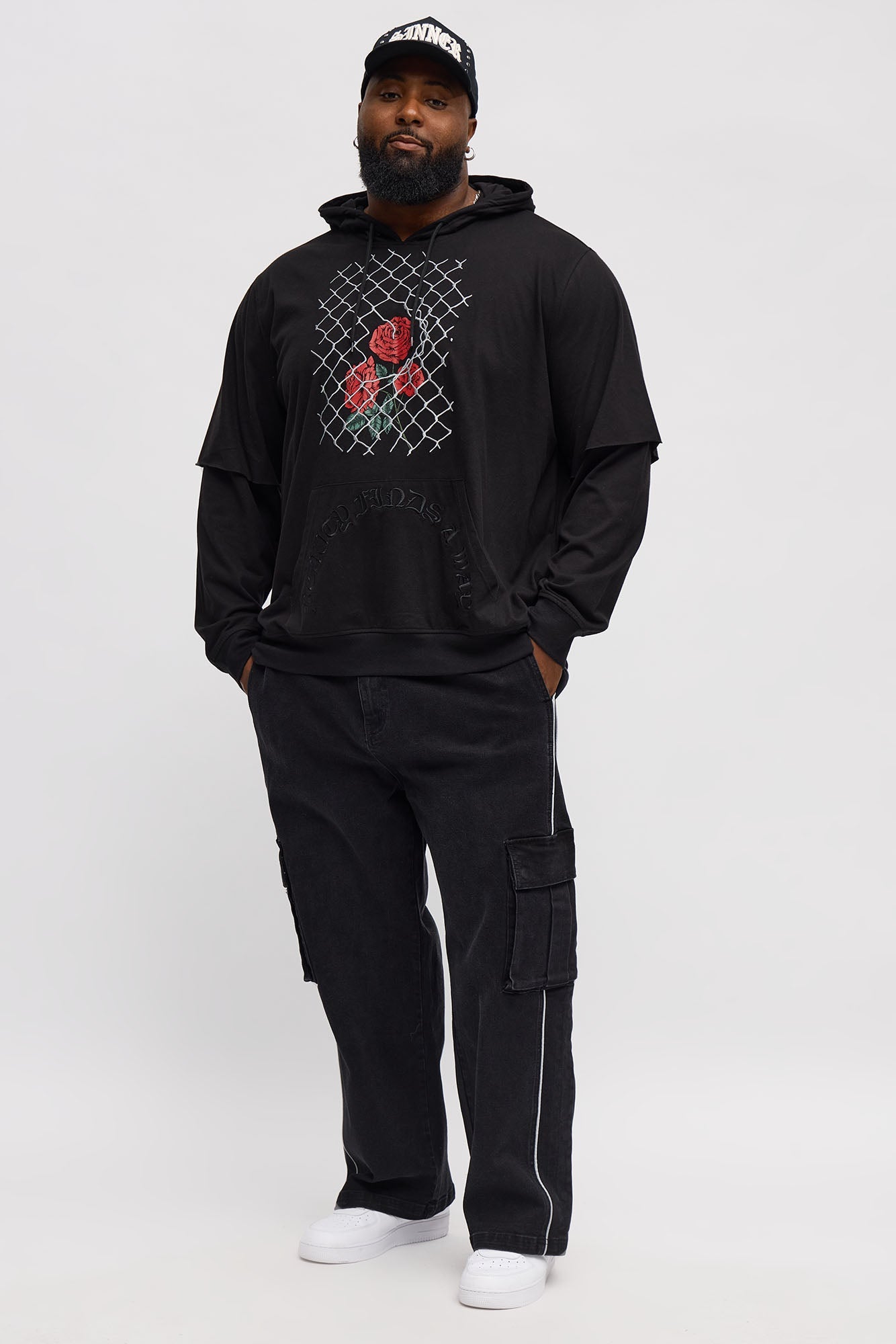 Graphic Hooded Twofer Shirt - Black