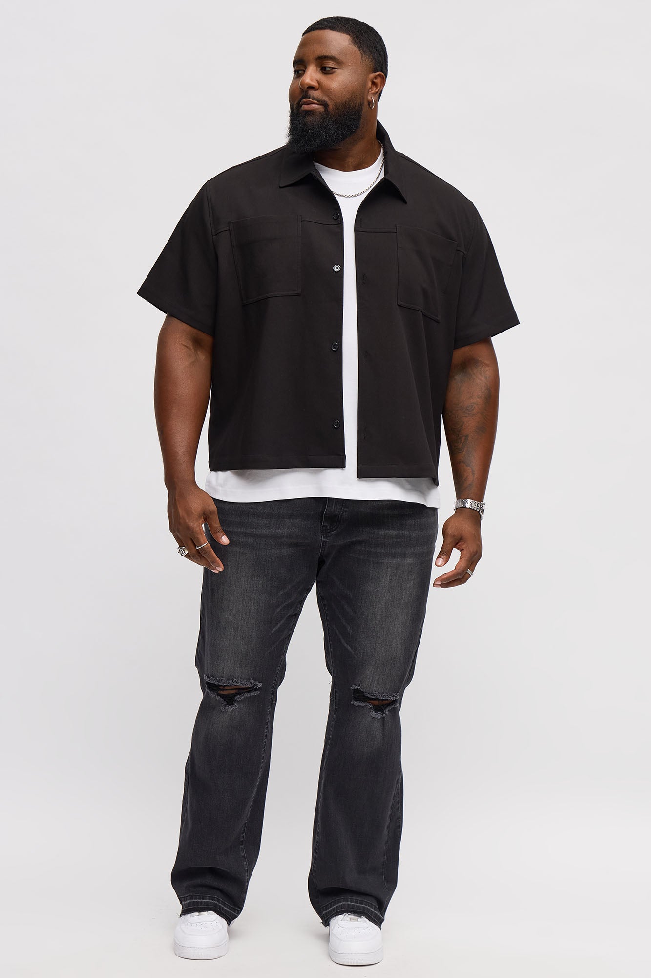 Stacked Slim Flare Panel Me Ripped Jean - Black Wash